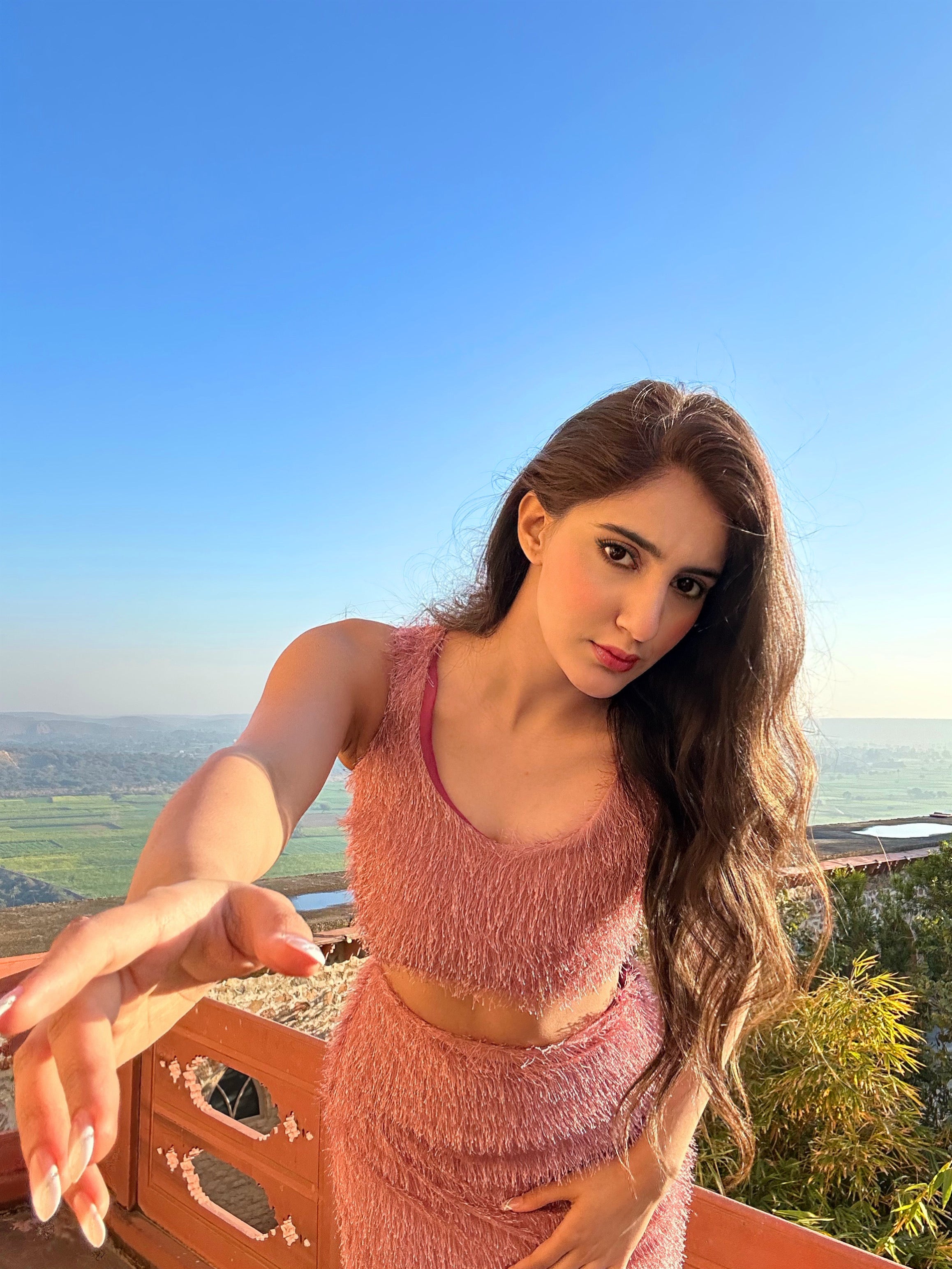 KOBI PINK FRING TOP AND MINI SKIRT
