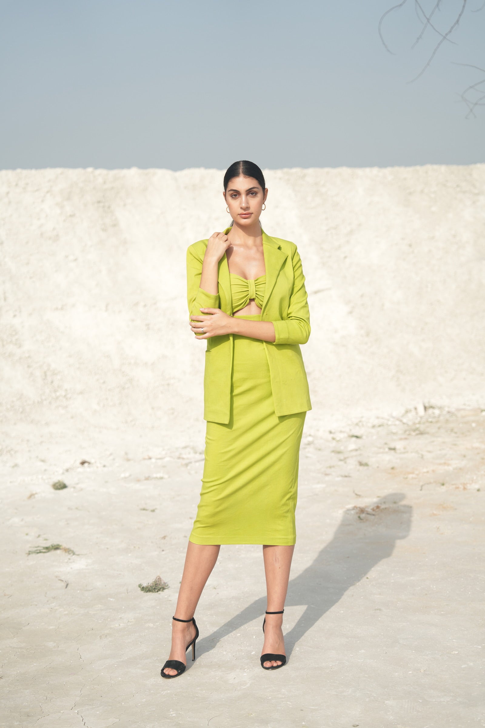 CITRUS LIME TOP AND SKIRT WITH BLAZER