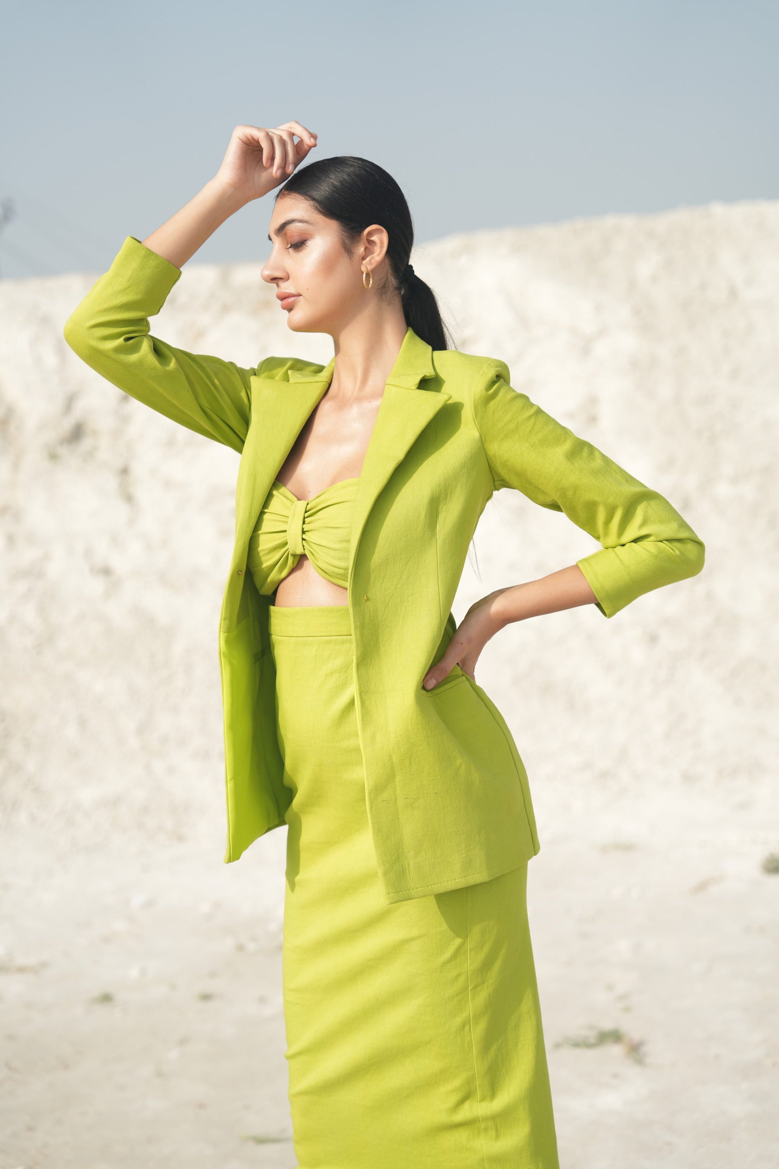 CITRUS LIME TOP AND SKIRT WITH BLAZER