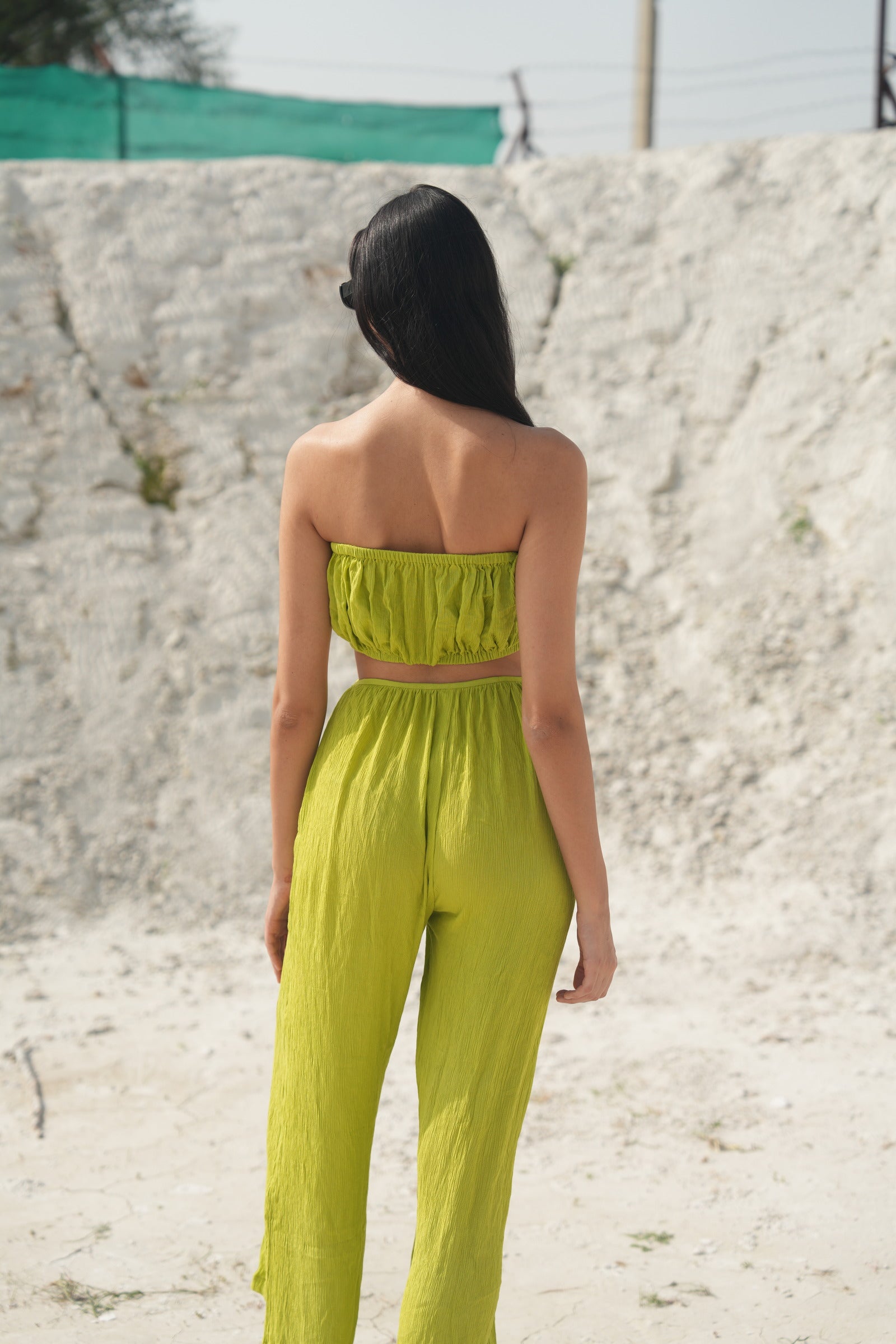 CHARTREUSE TUBE WAIST CUT-OUT JUMPSUIT