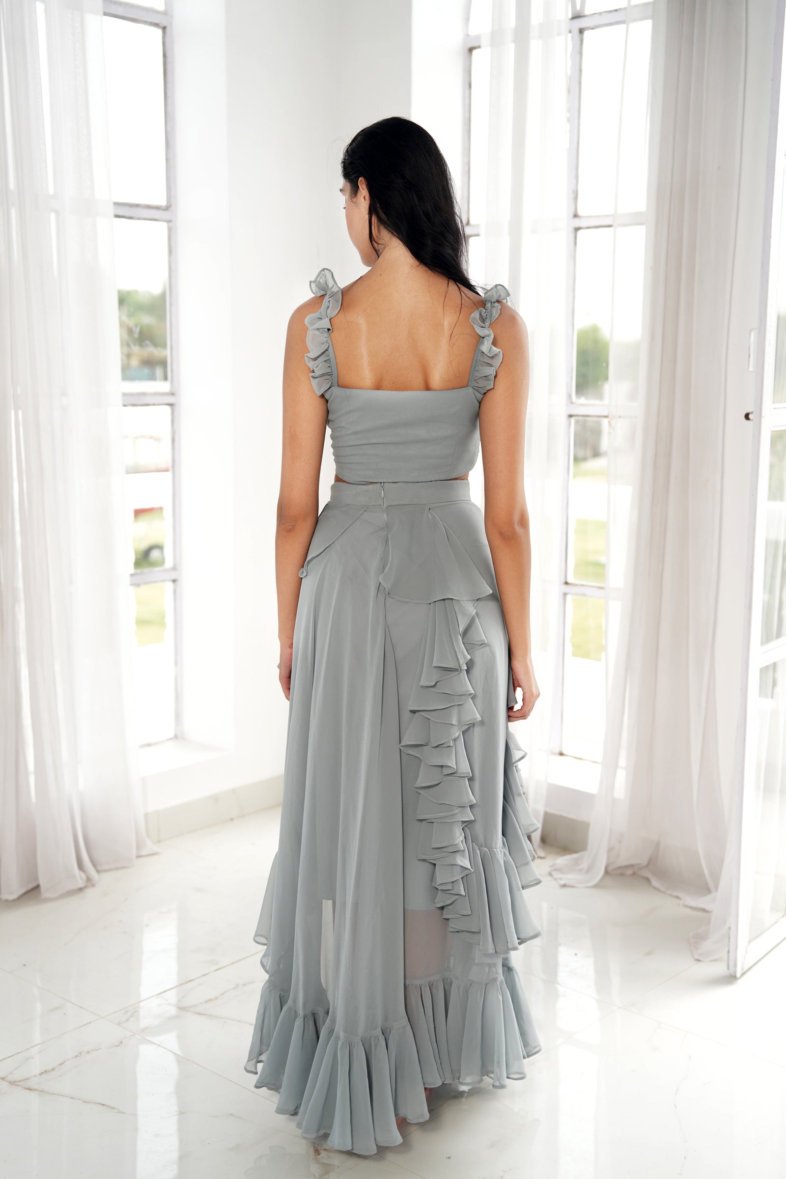 GREY RUFFLE SKIRT AND BUSTIER