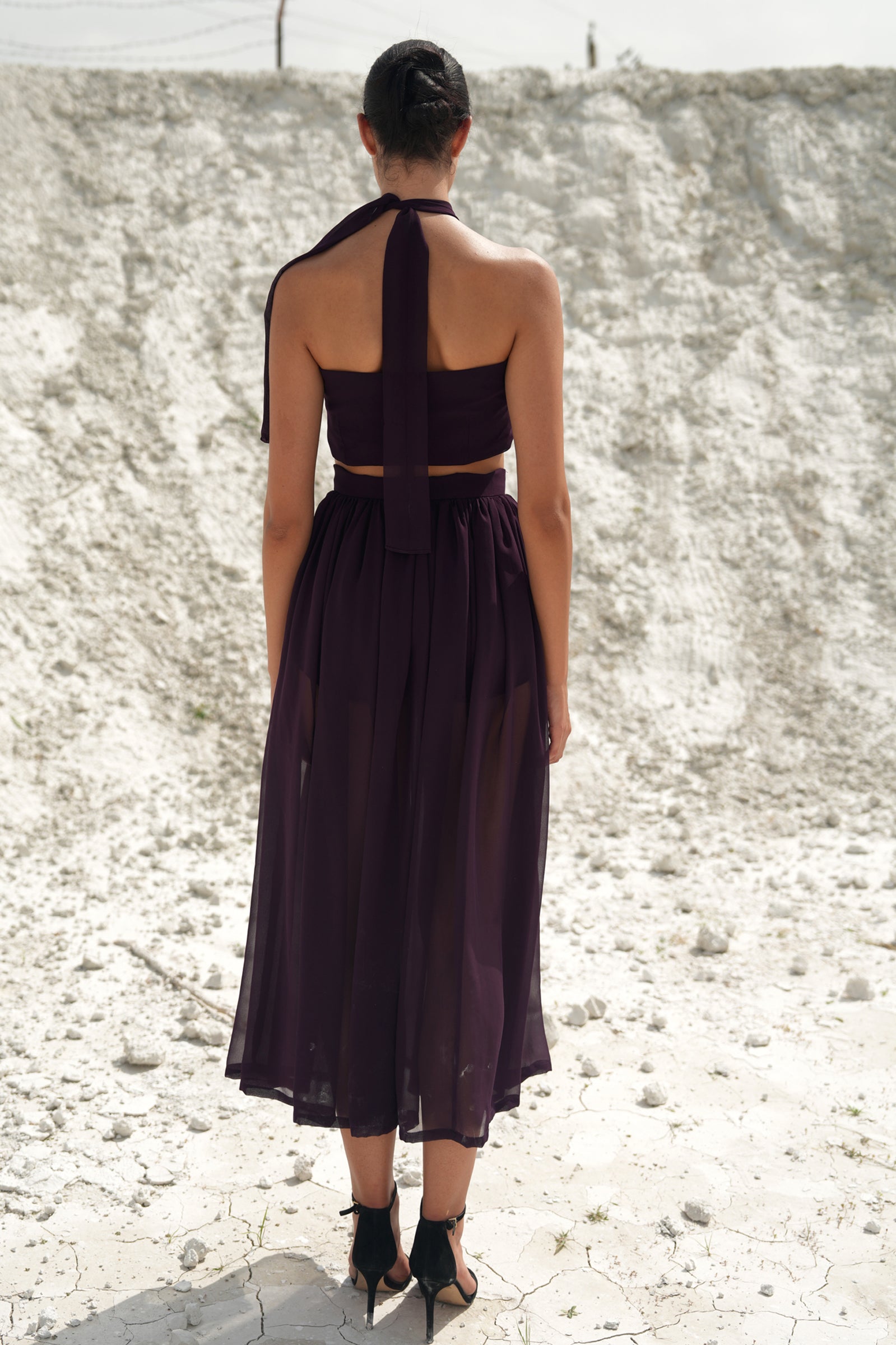 MULBERRY PURPLE KEYHOLE BODICE GATHERED MAXI DRESS