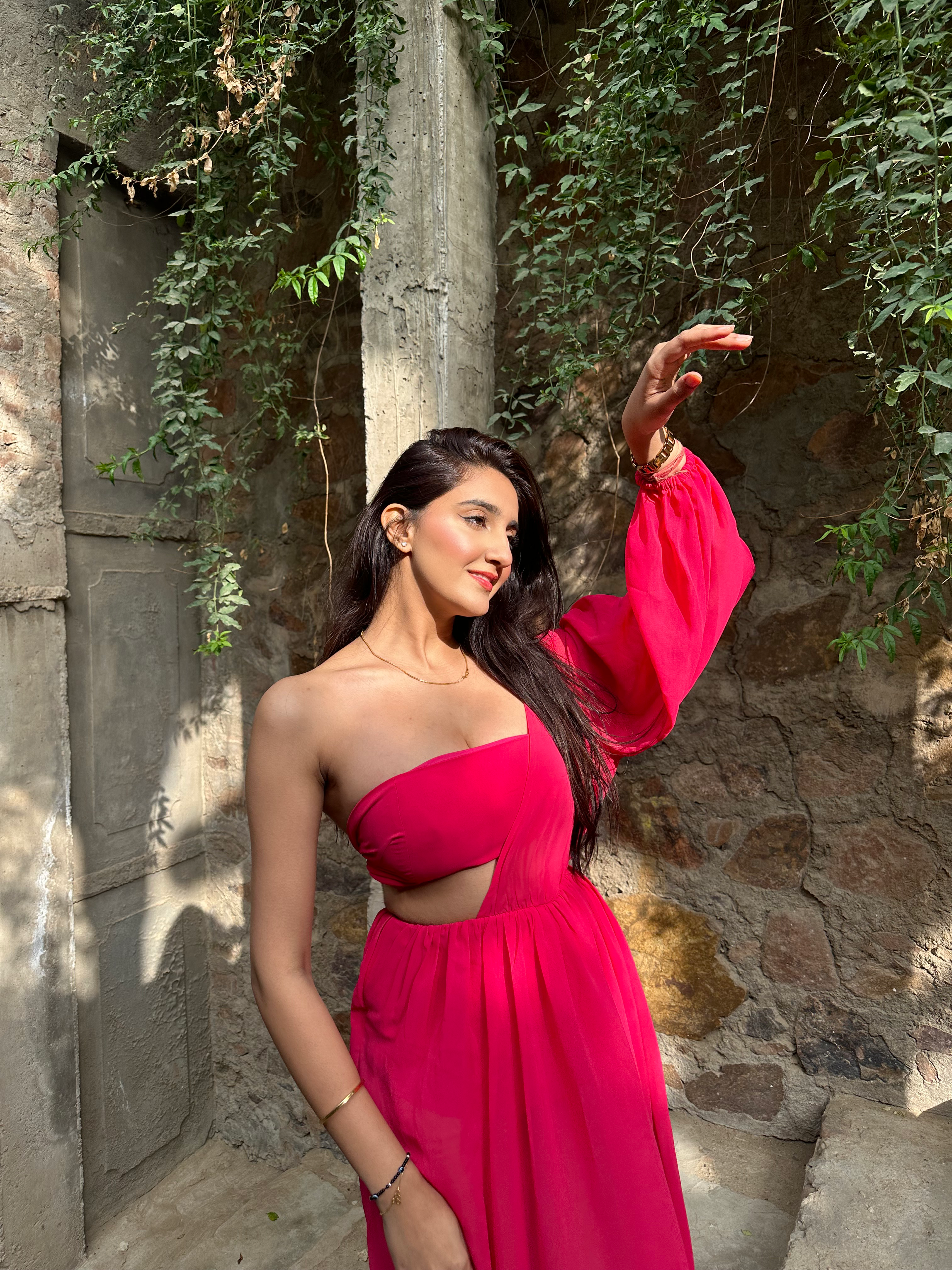 KNOCKOUT PINK ASYMMETRIC MAXI DRESS WITH TUBE BUSTIER