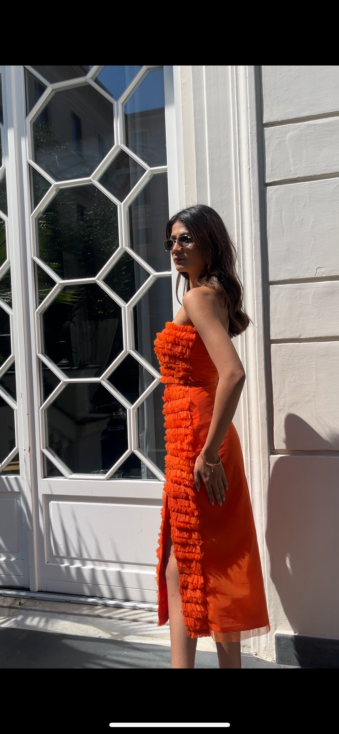 ORANGE TULLE LACE CROP TOP AND SKIRT
