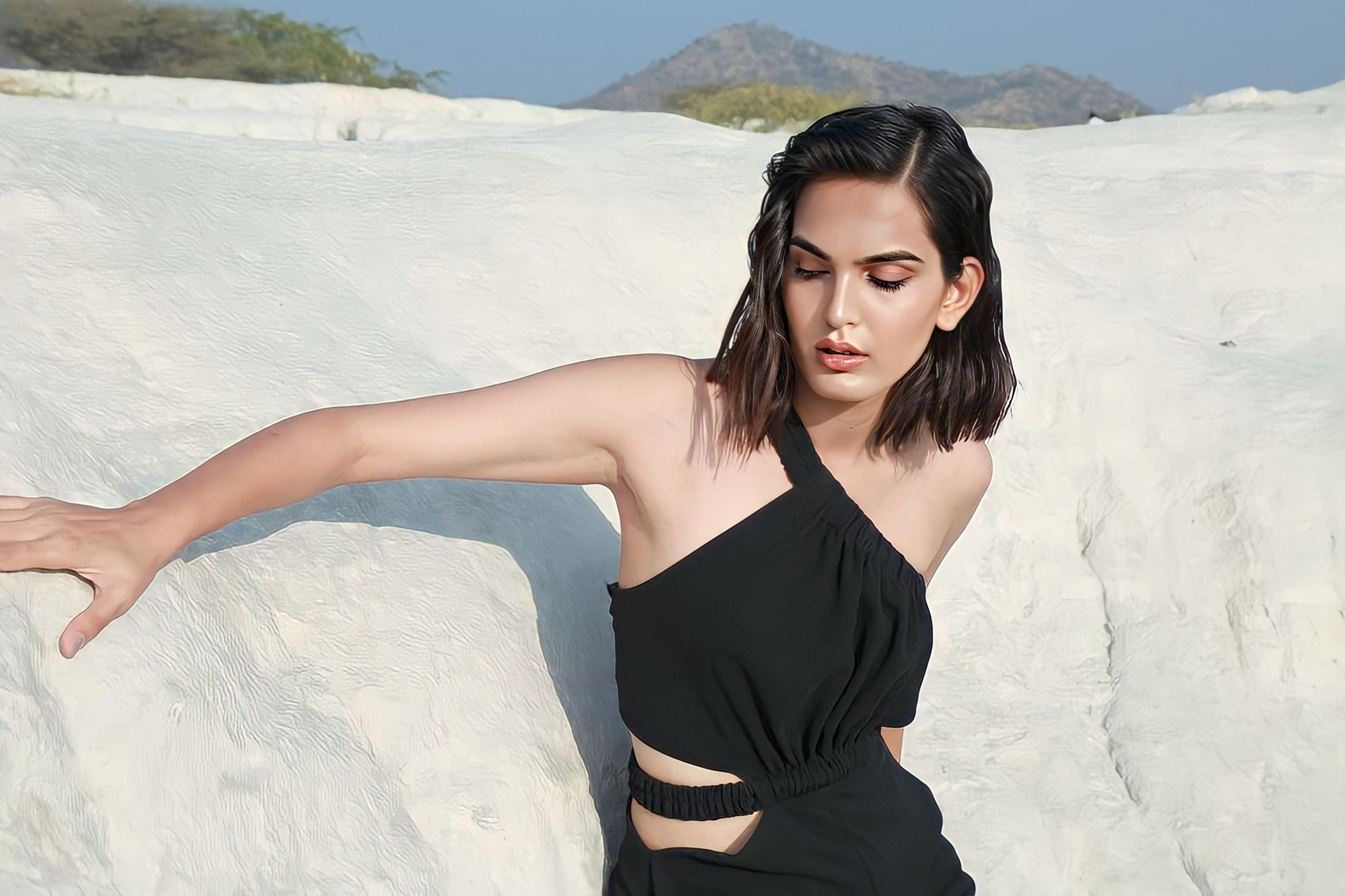 BLACK ELASTICATED BANDAGE JUMPSUIT