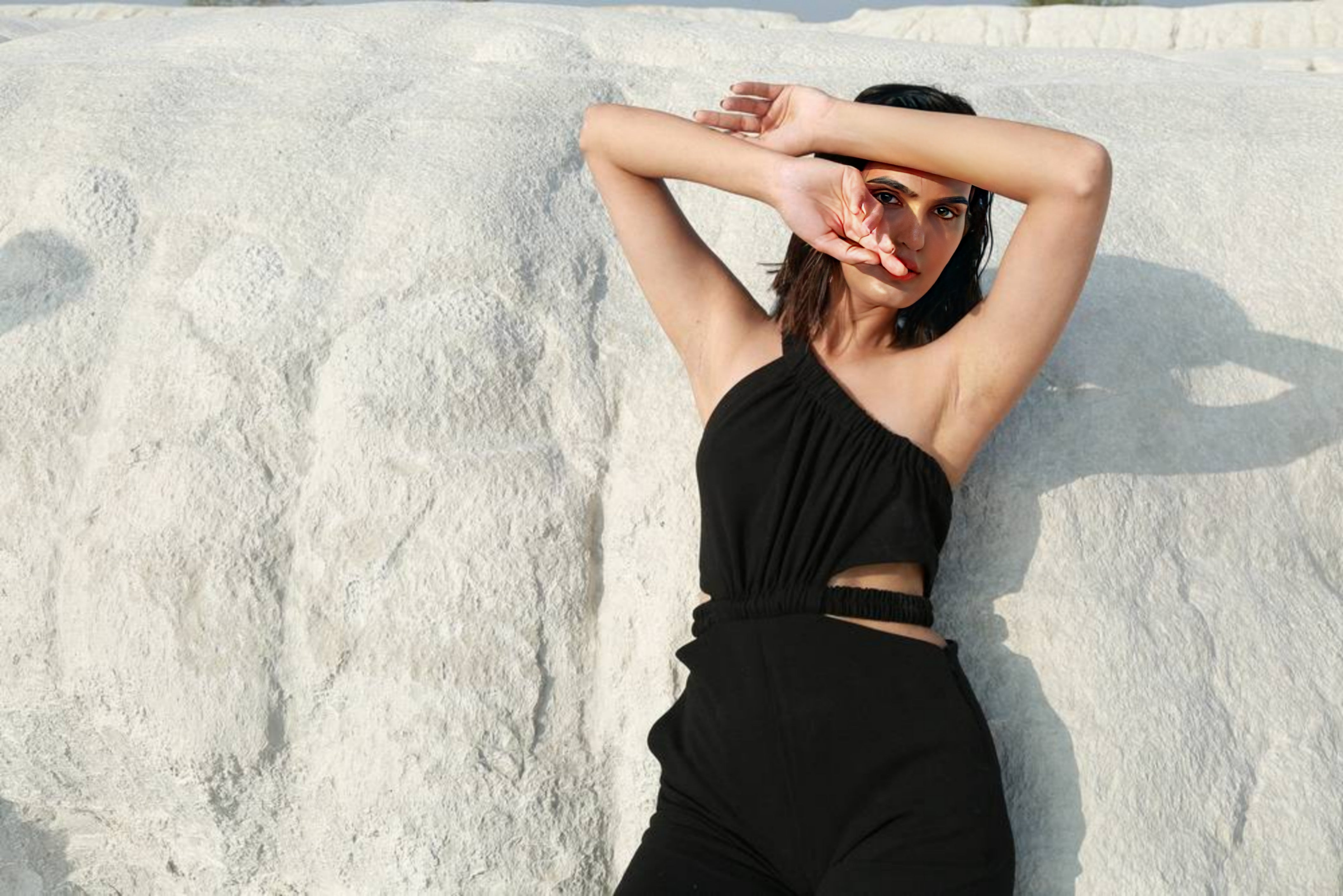 BLACK ELASTICATED BANDAGE JUMPSUIT
