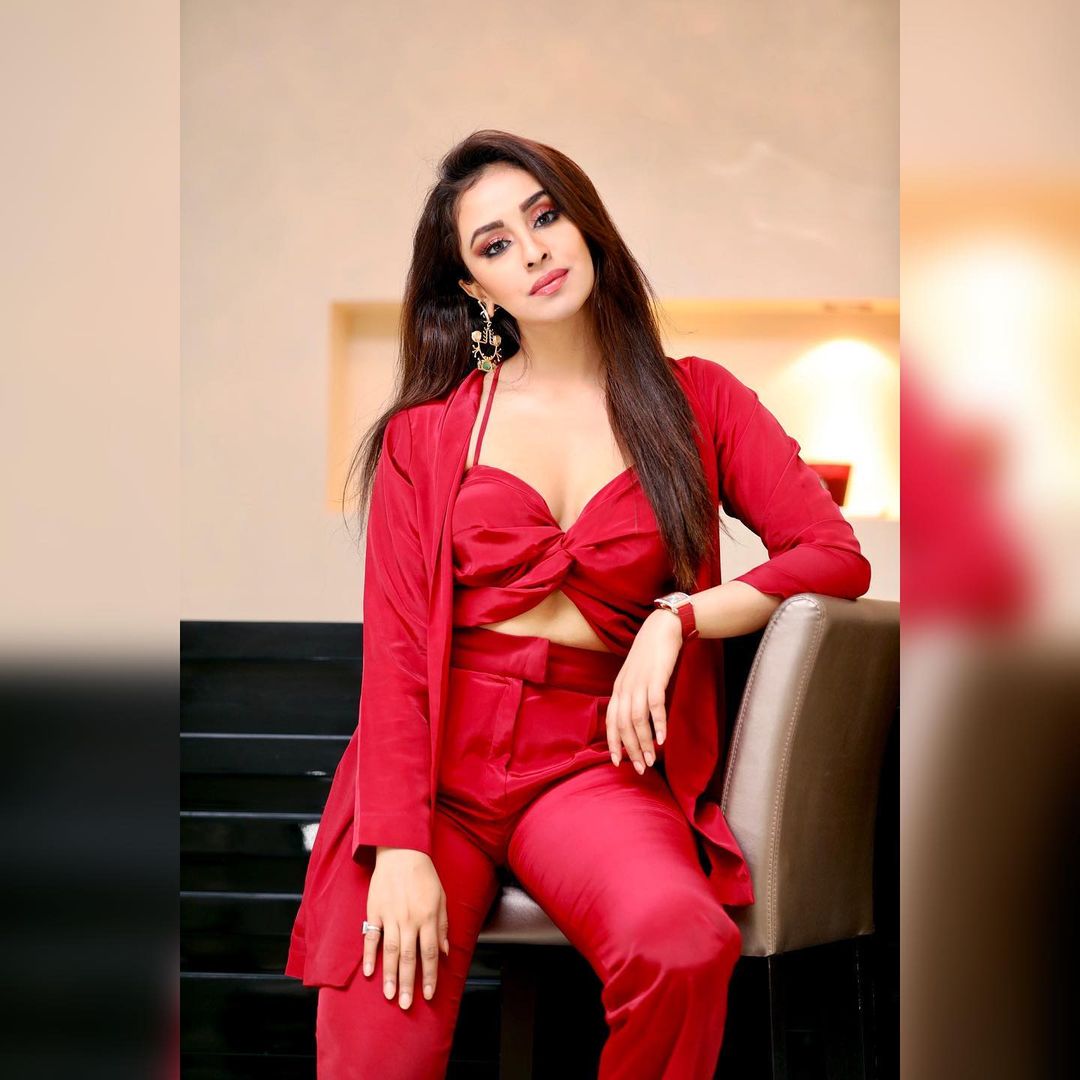 Crimson Red Shrug & Pants with Bustier