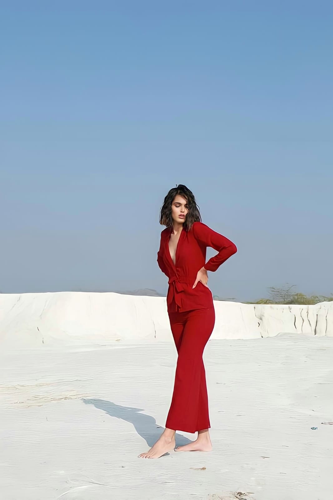 TURKEY RED COLOR ELASTICATED BLAZER AND PANTS