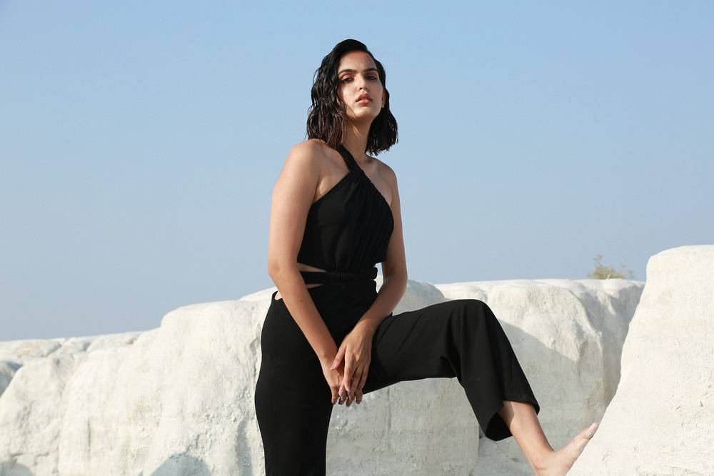 BLACK ELASTICATED BANDAGE JUMPSUIT