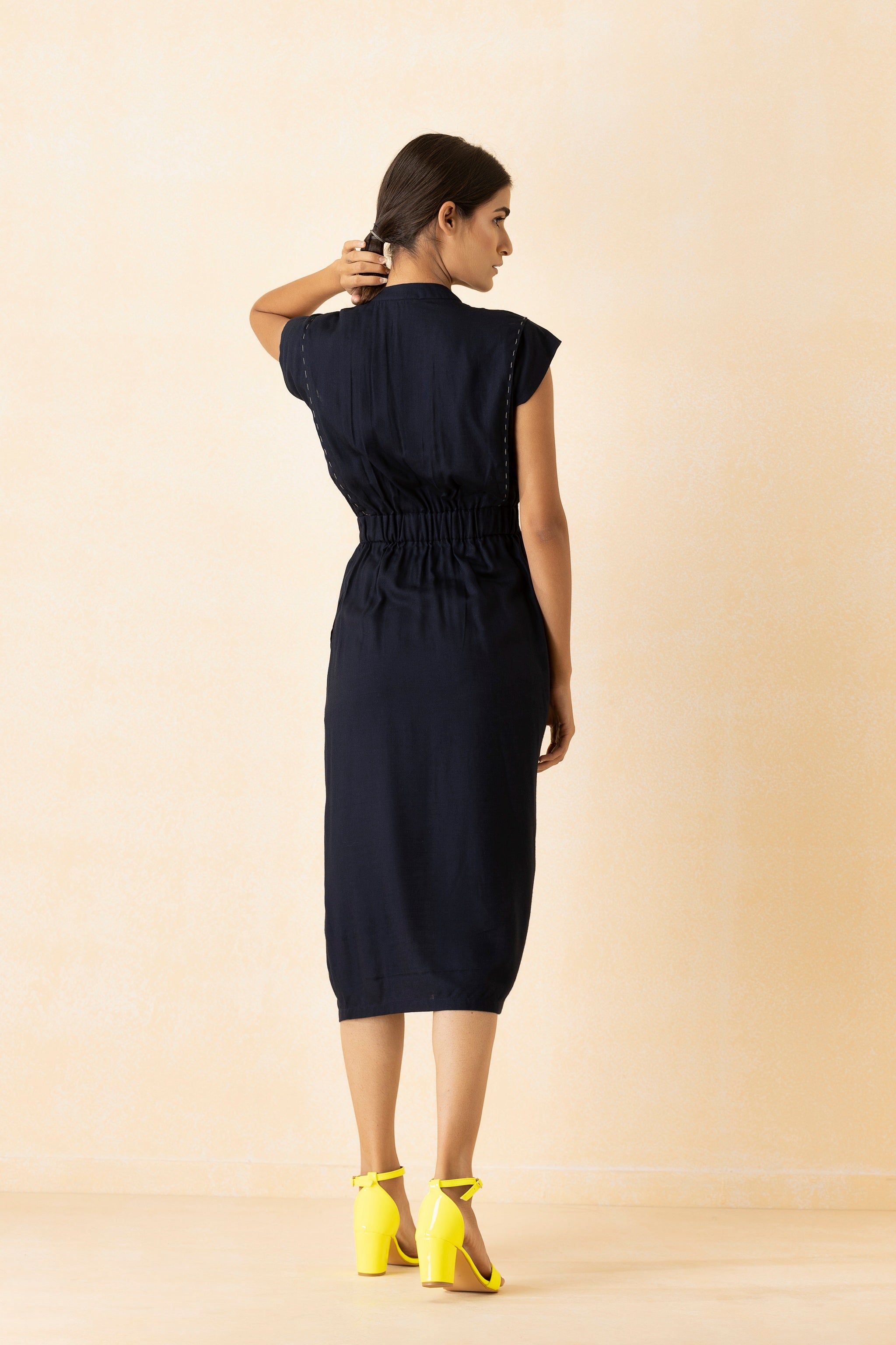 Navy Blue Thread Shirt Midi Dress