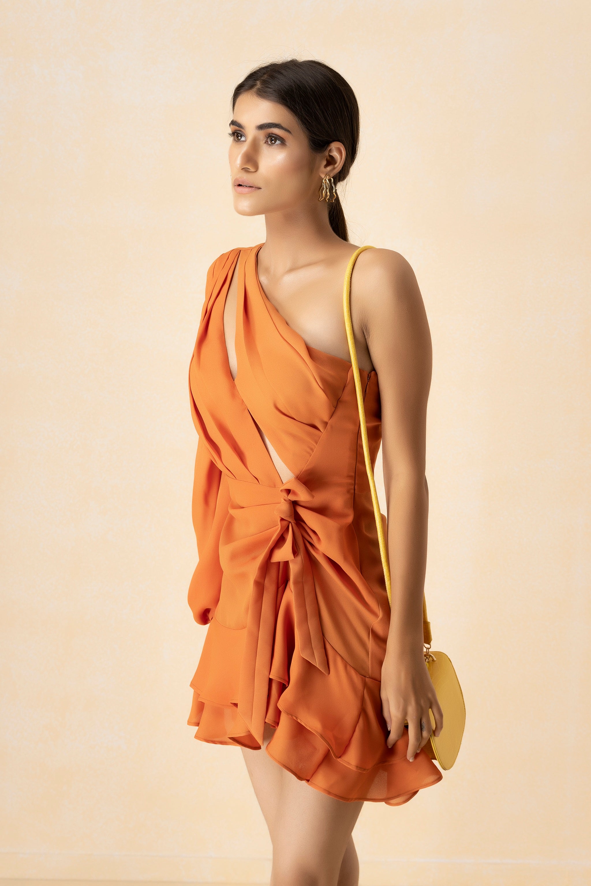 Squash Color Asymmetric Mini Dress
