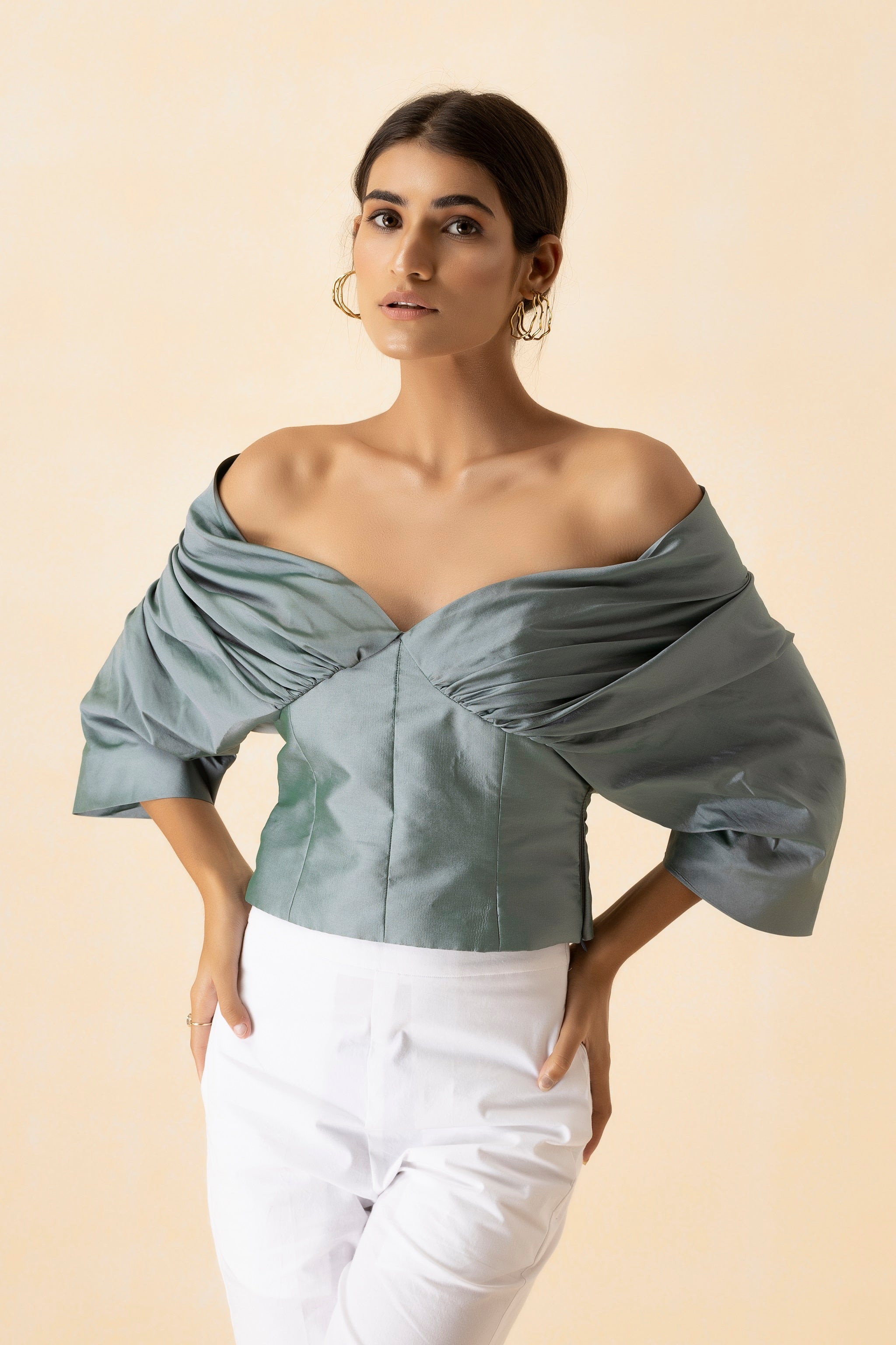 Ash Grey Off Shoulder Corset Top