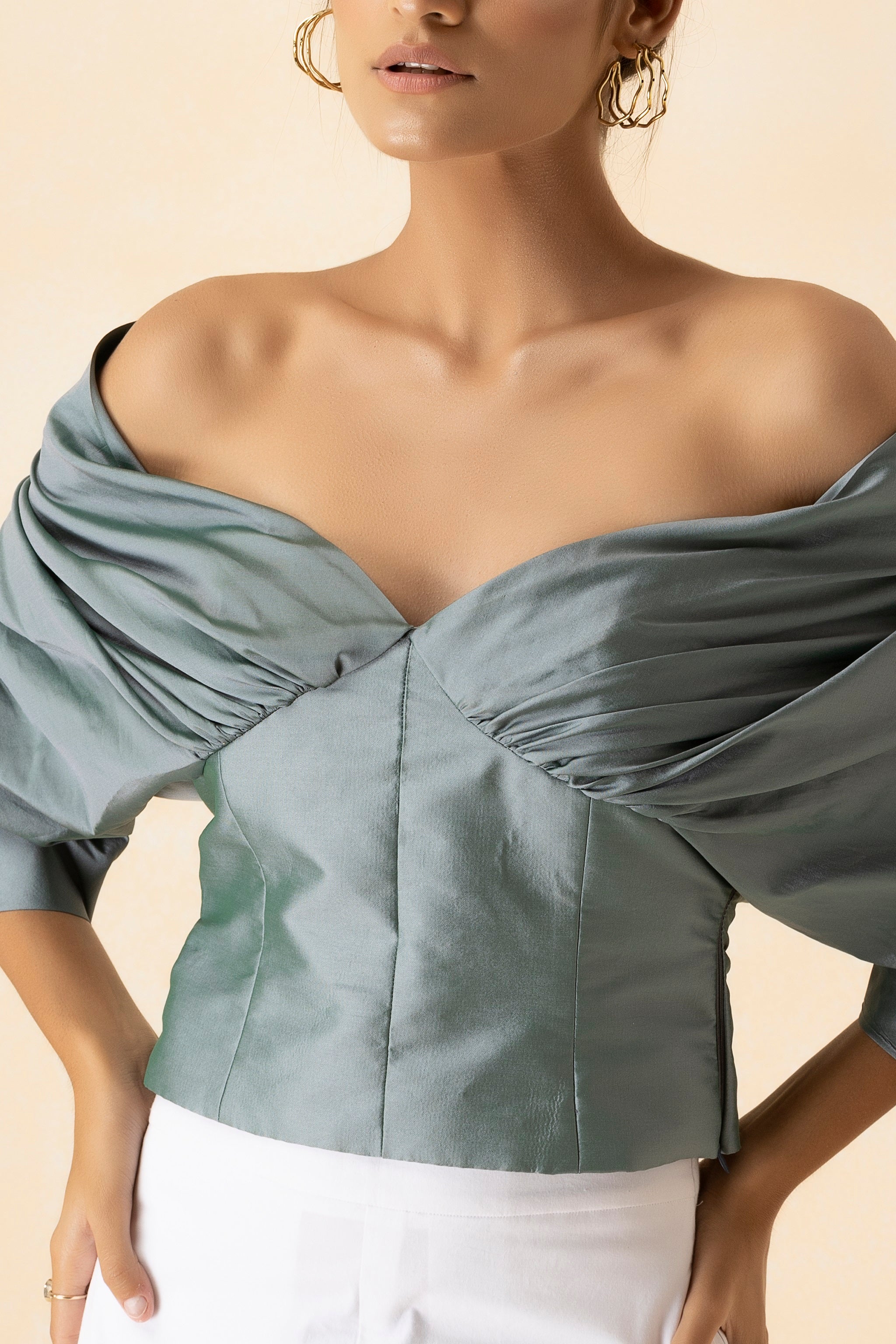 Ash Grey Off Shoulder Corset Top