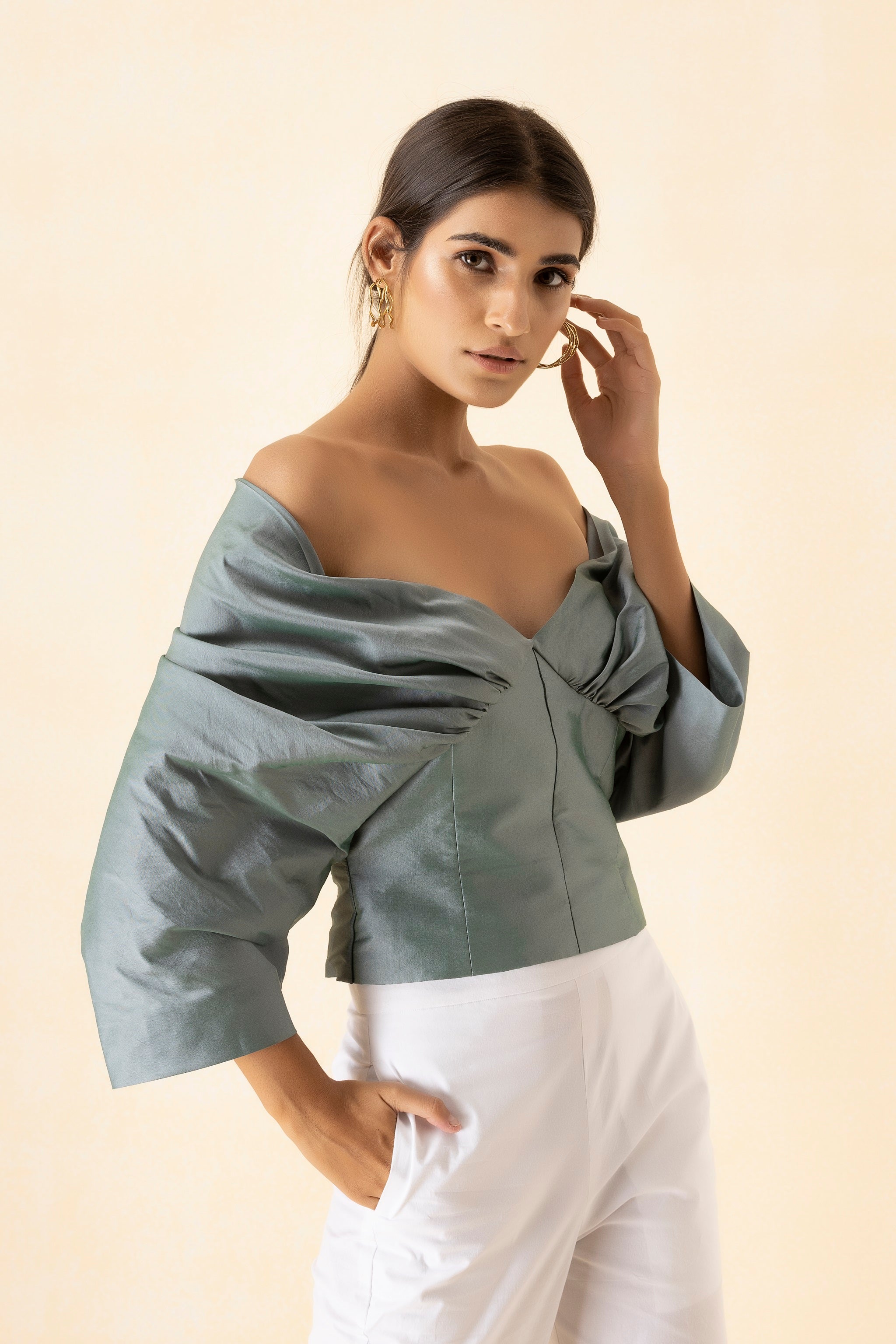 Ash Grey Off Shoulder Corset Top