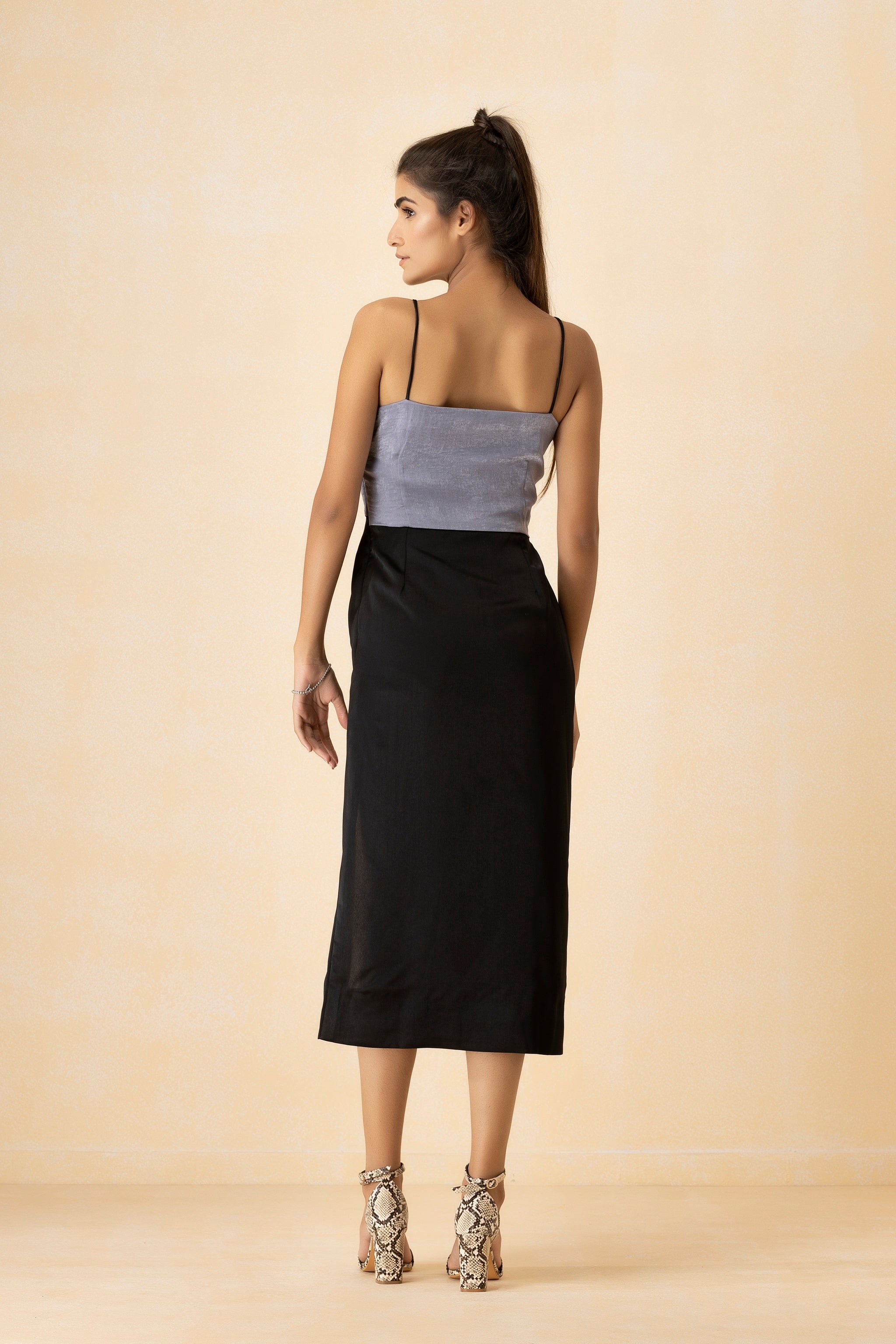 Blue and Black Twisted Midi Dress