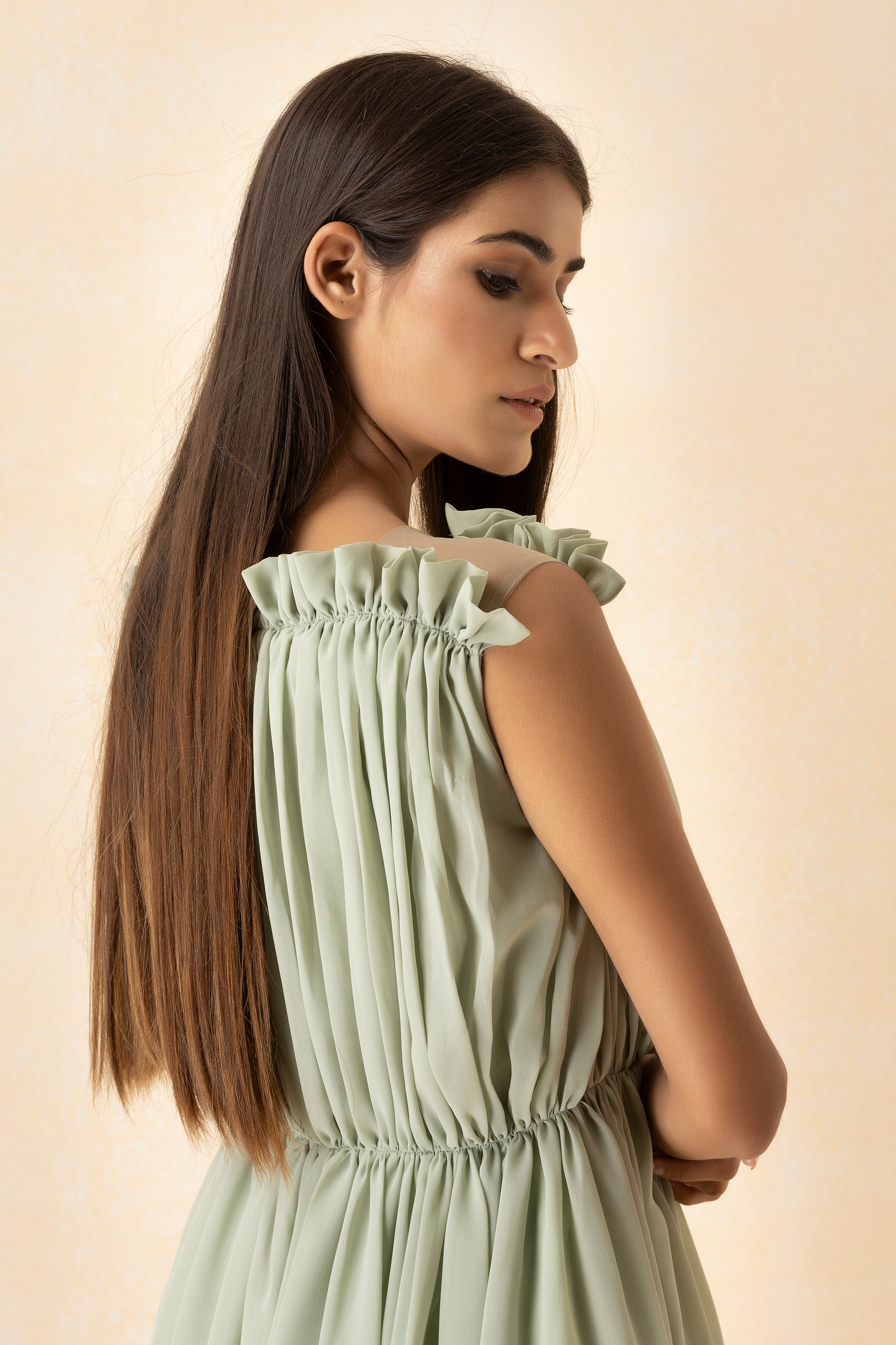 Sage Green Ruffle Skater Short Dress