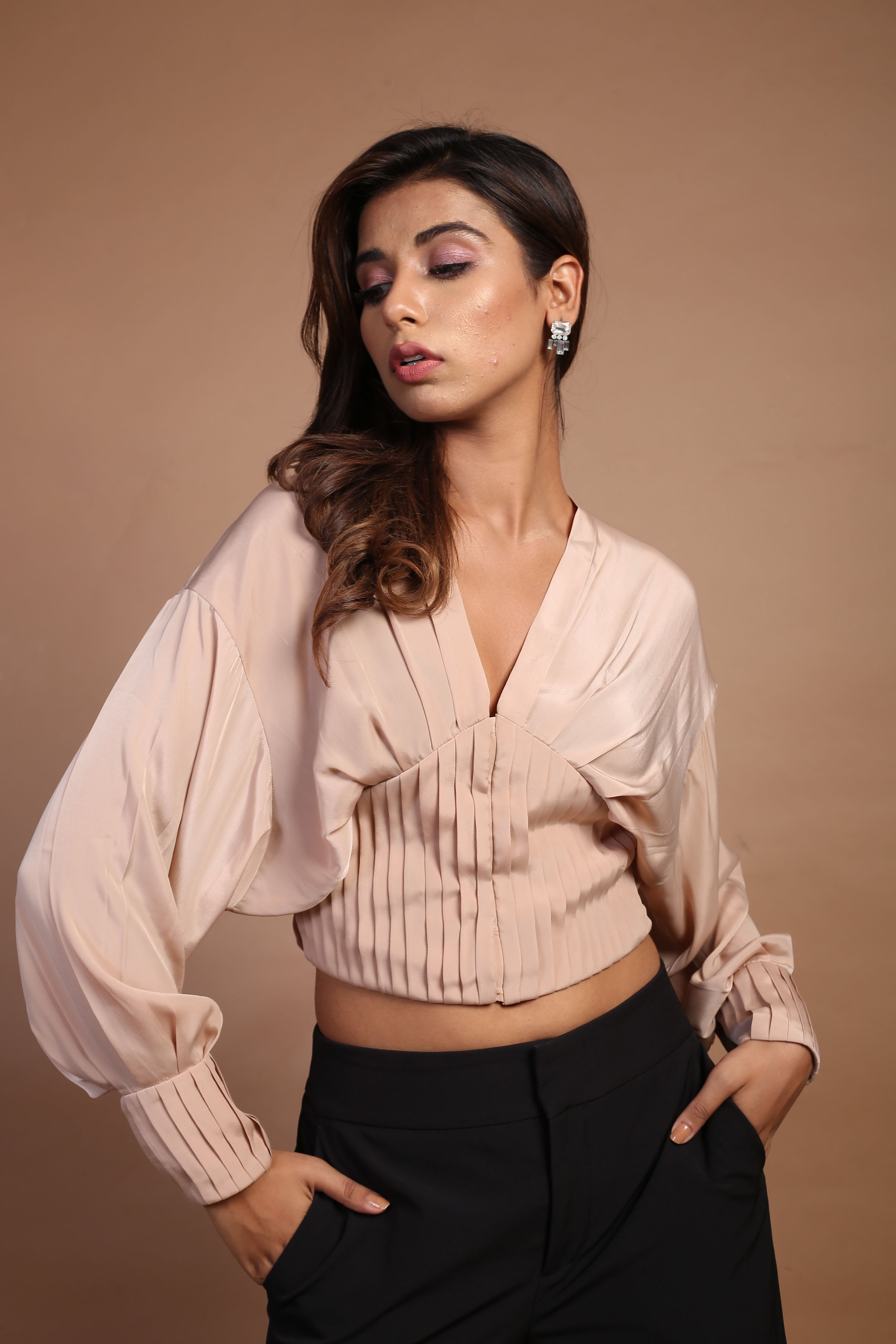 Nude Short PLeated Top