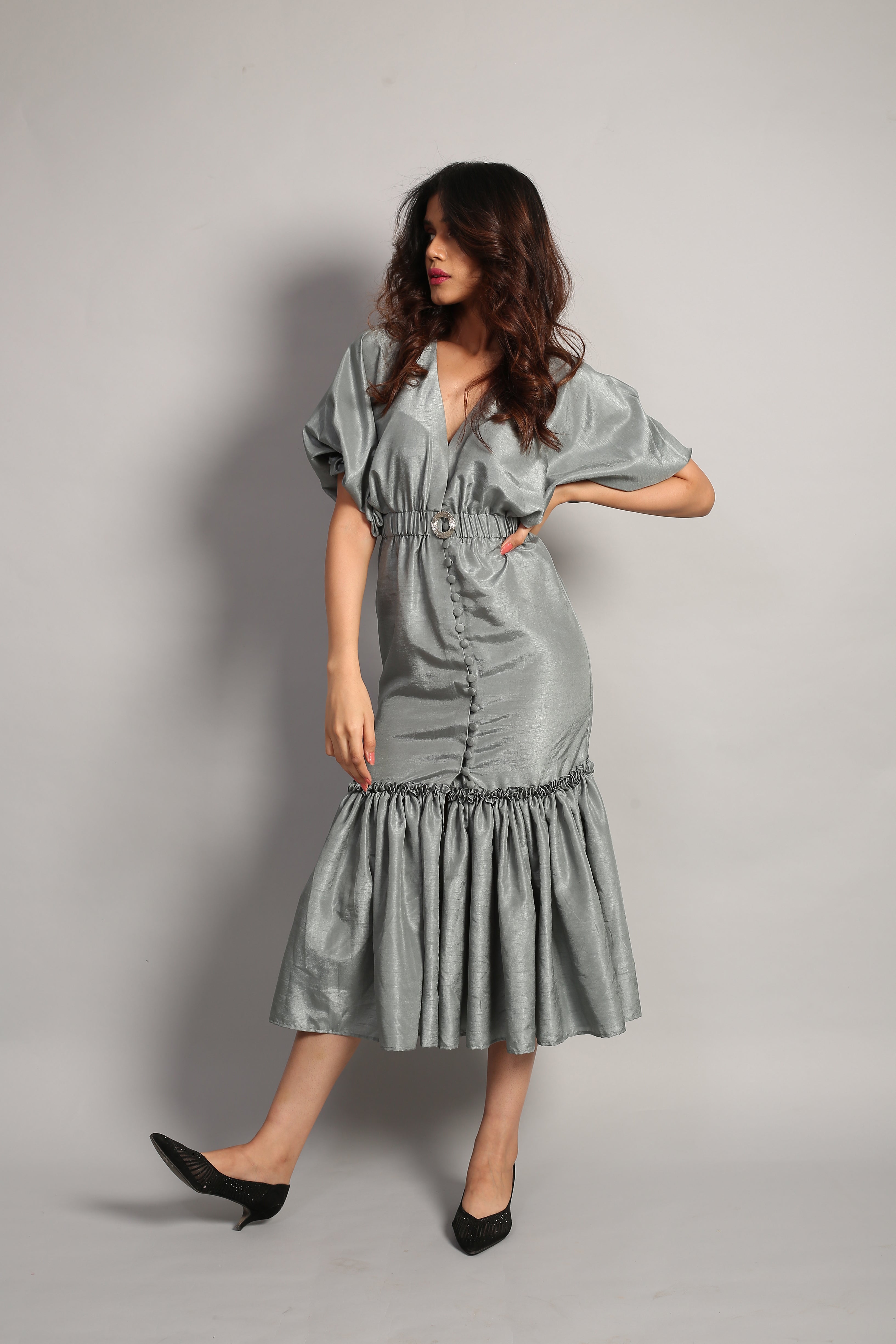 Lava Grey Button Detailed maxi