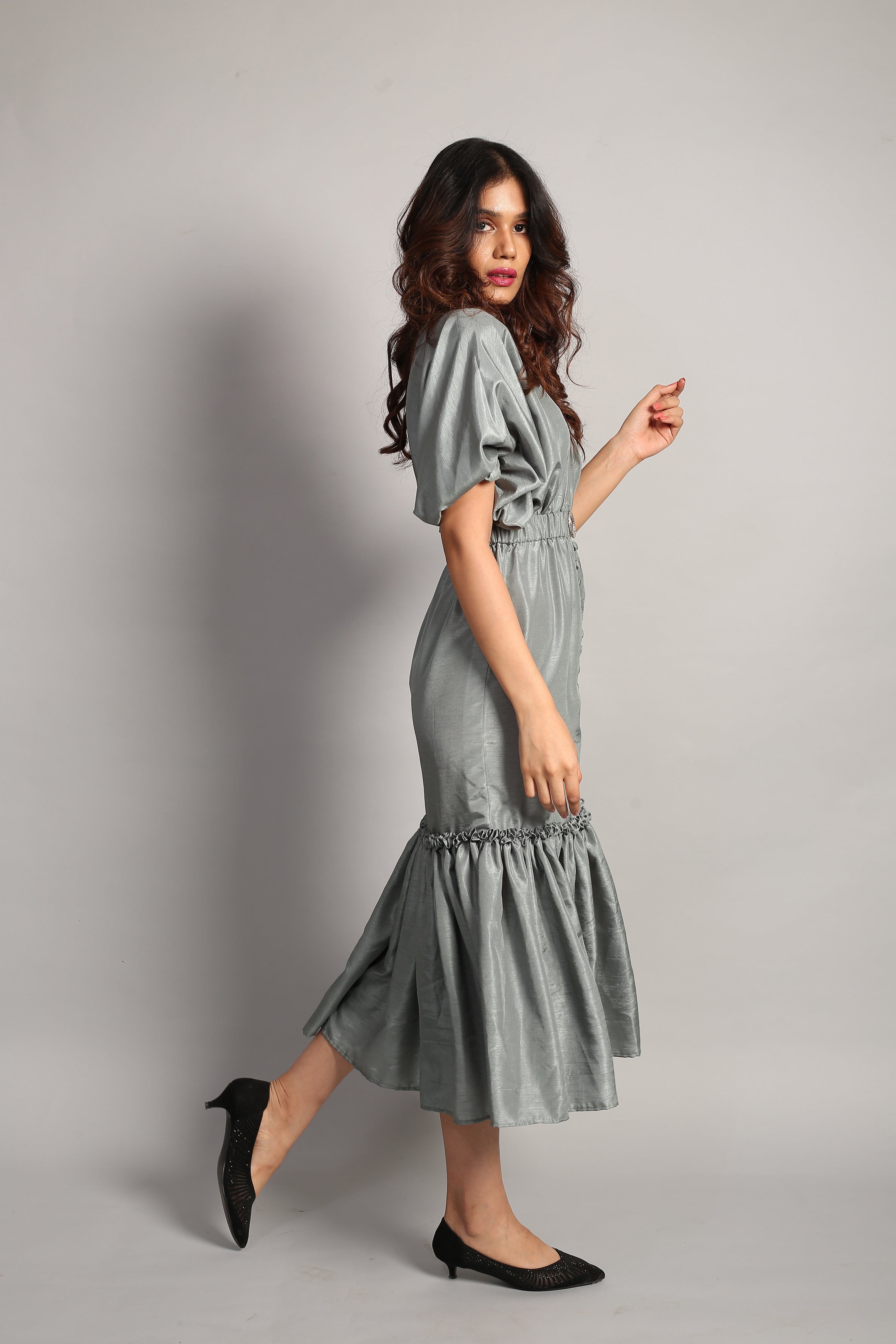Lava Grey Button Detailed maxi