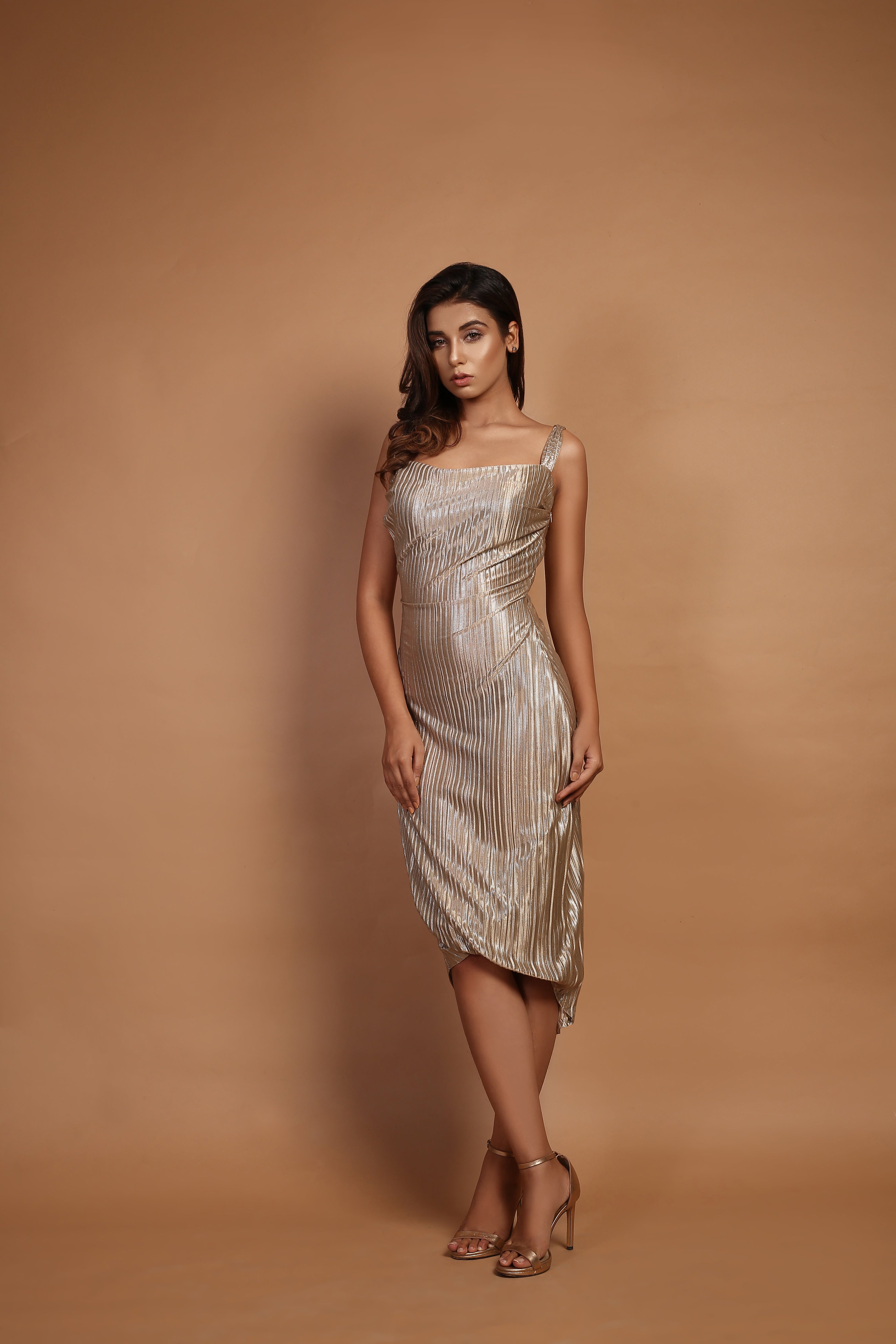 Glitter Square Neck Straight Midi Dress