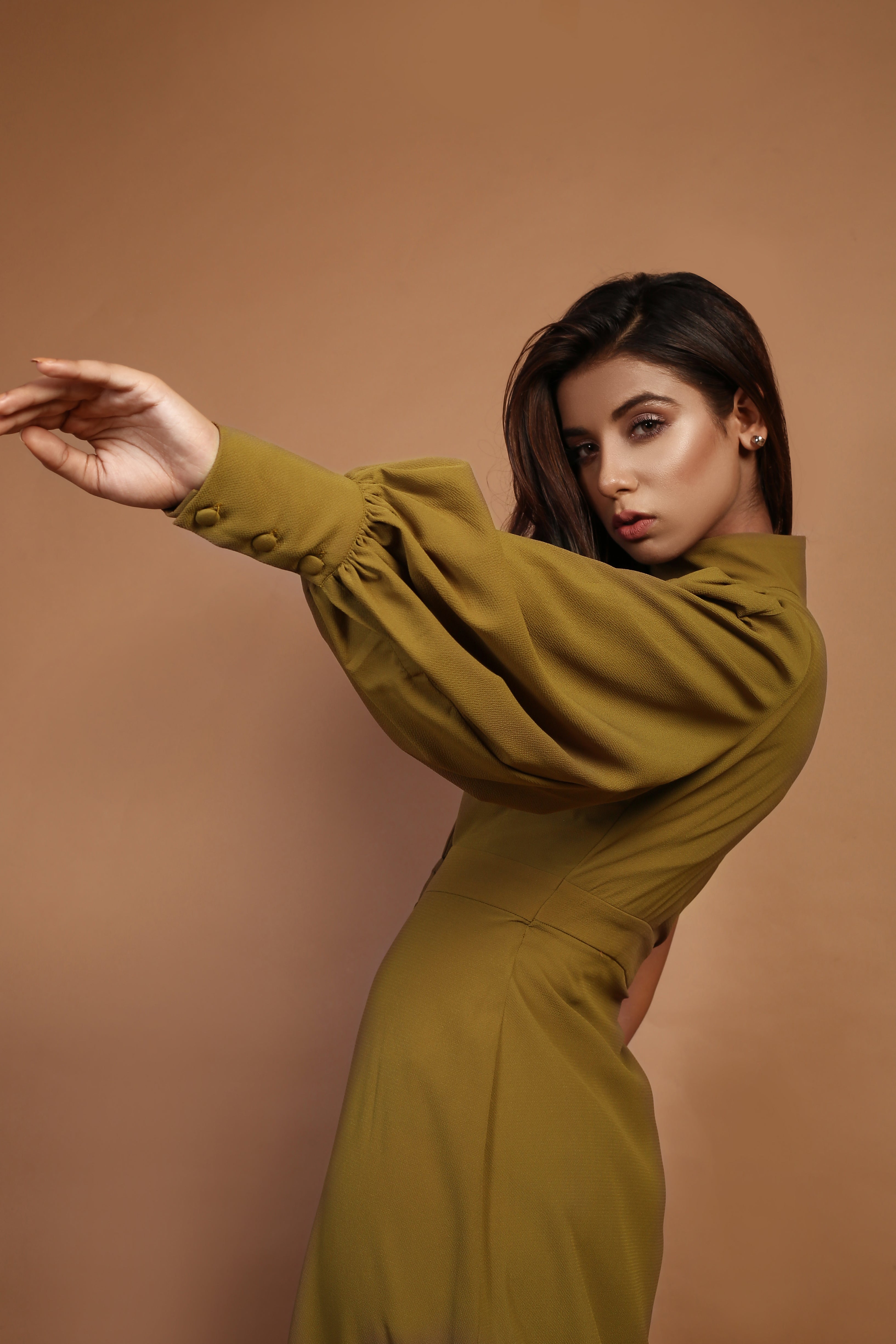 Olive Green Asym One Shoulder Maxi