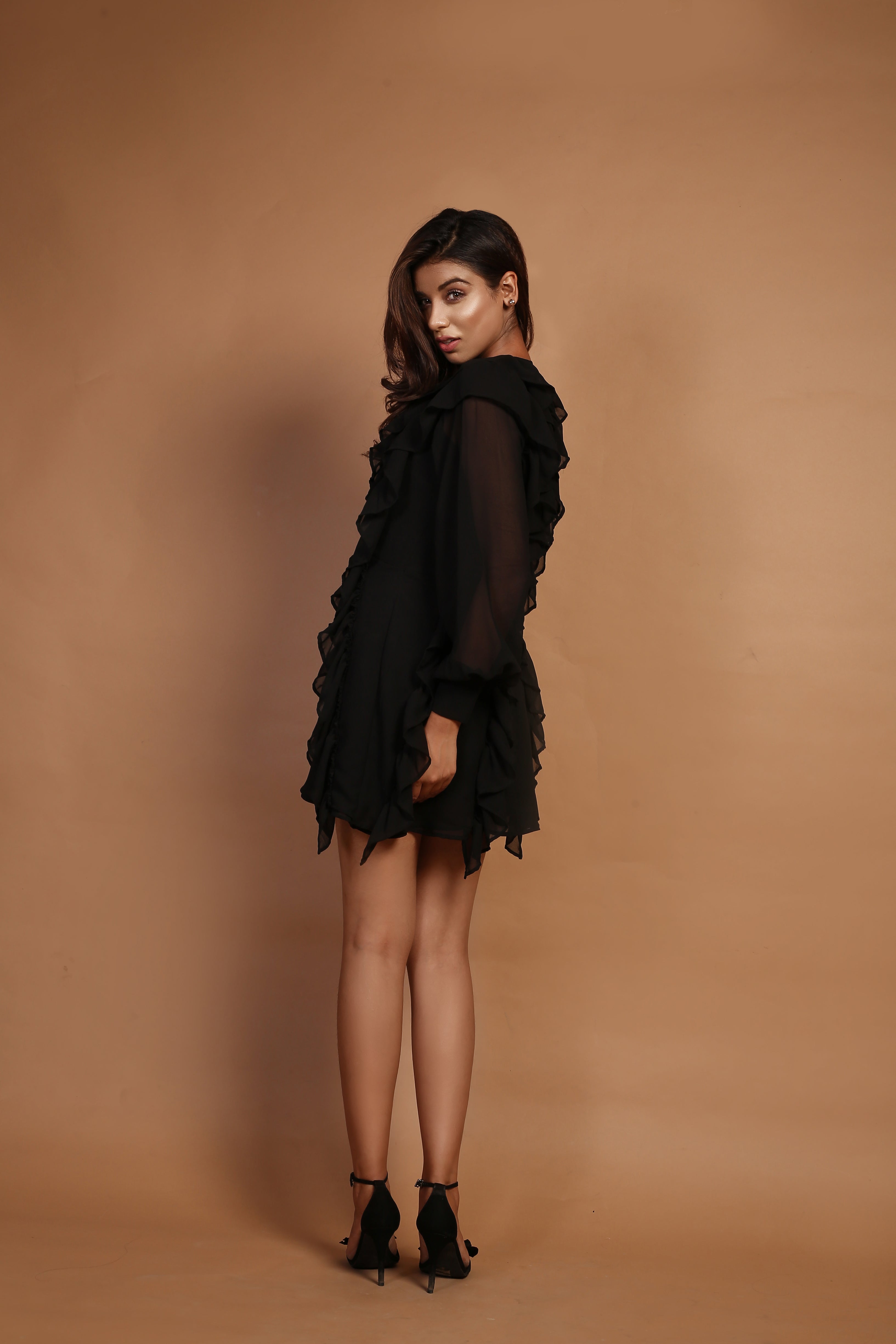 Black Ruffle Short Dress
