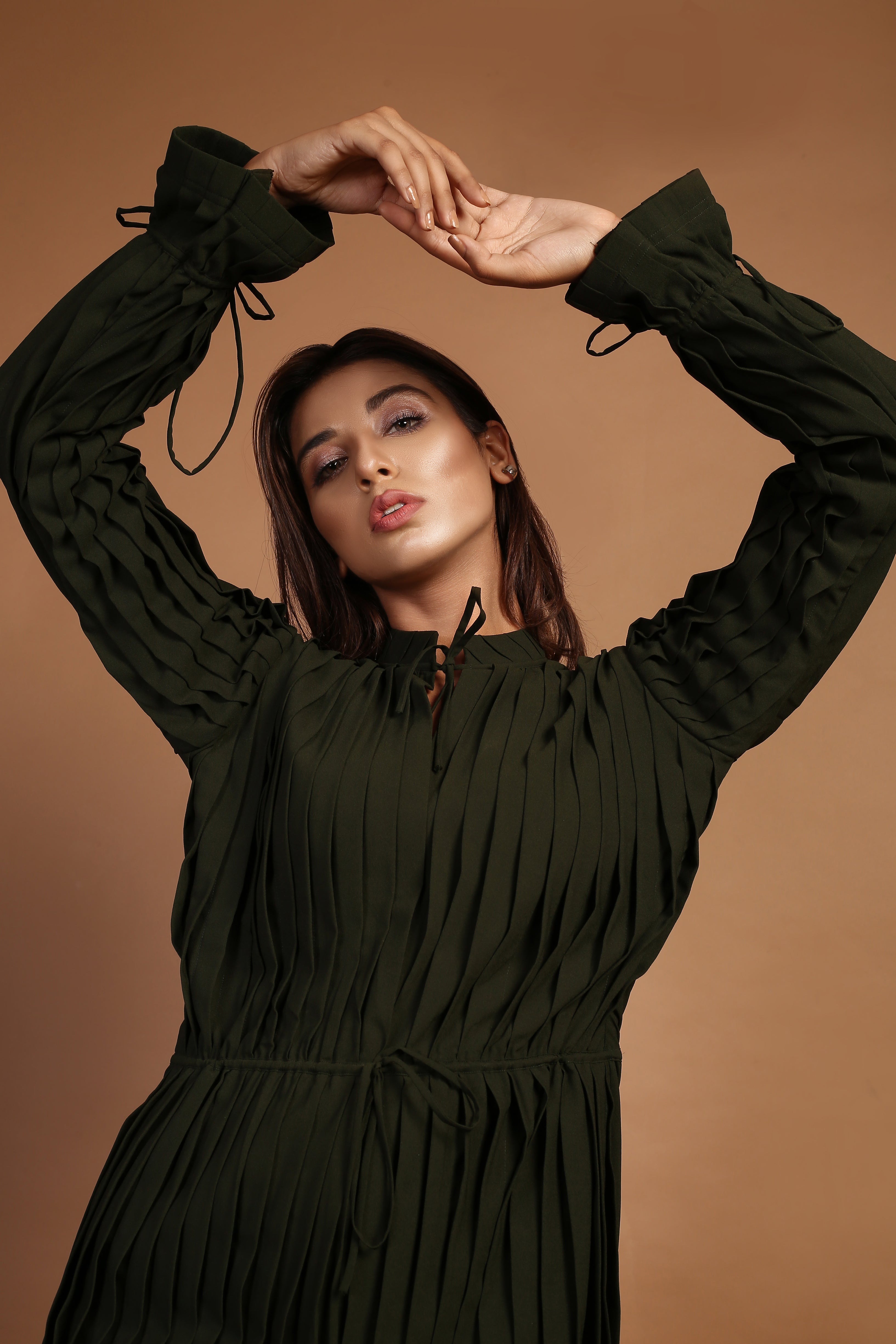 Emerald Green pleated Micro dress