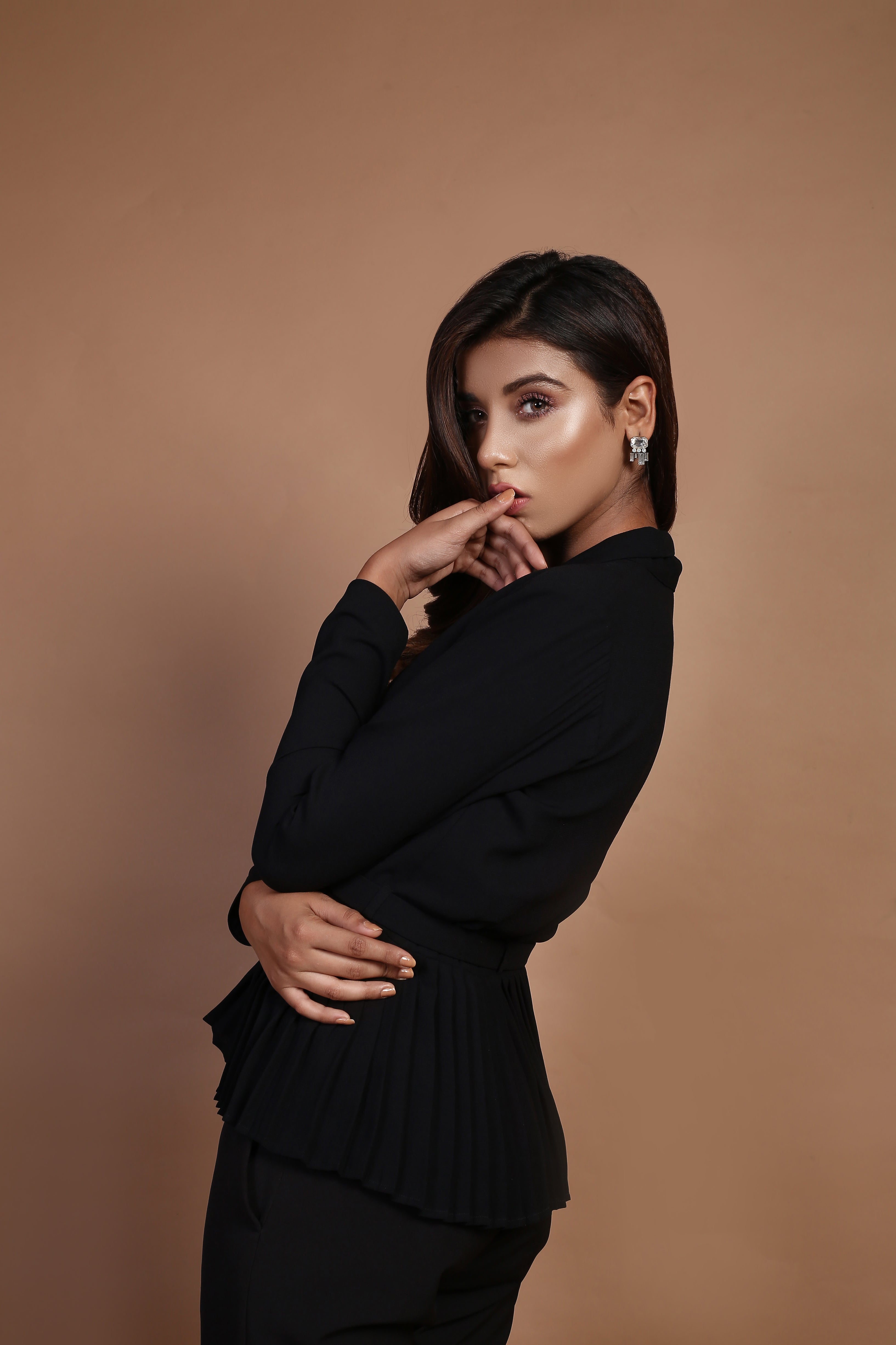 Black Hem Pleated Belted Blazer