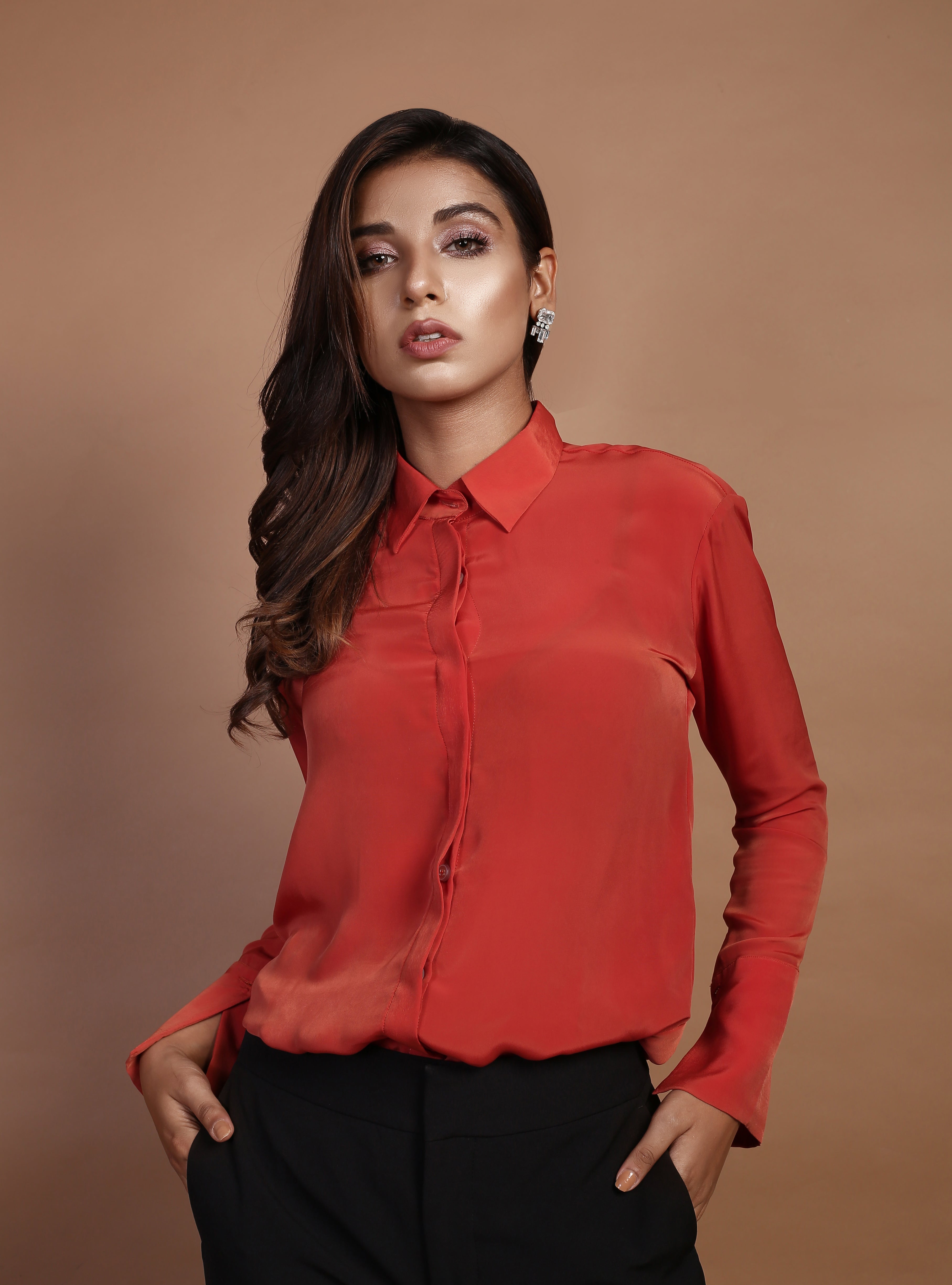Orange Satin Military Shirt