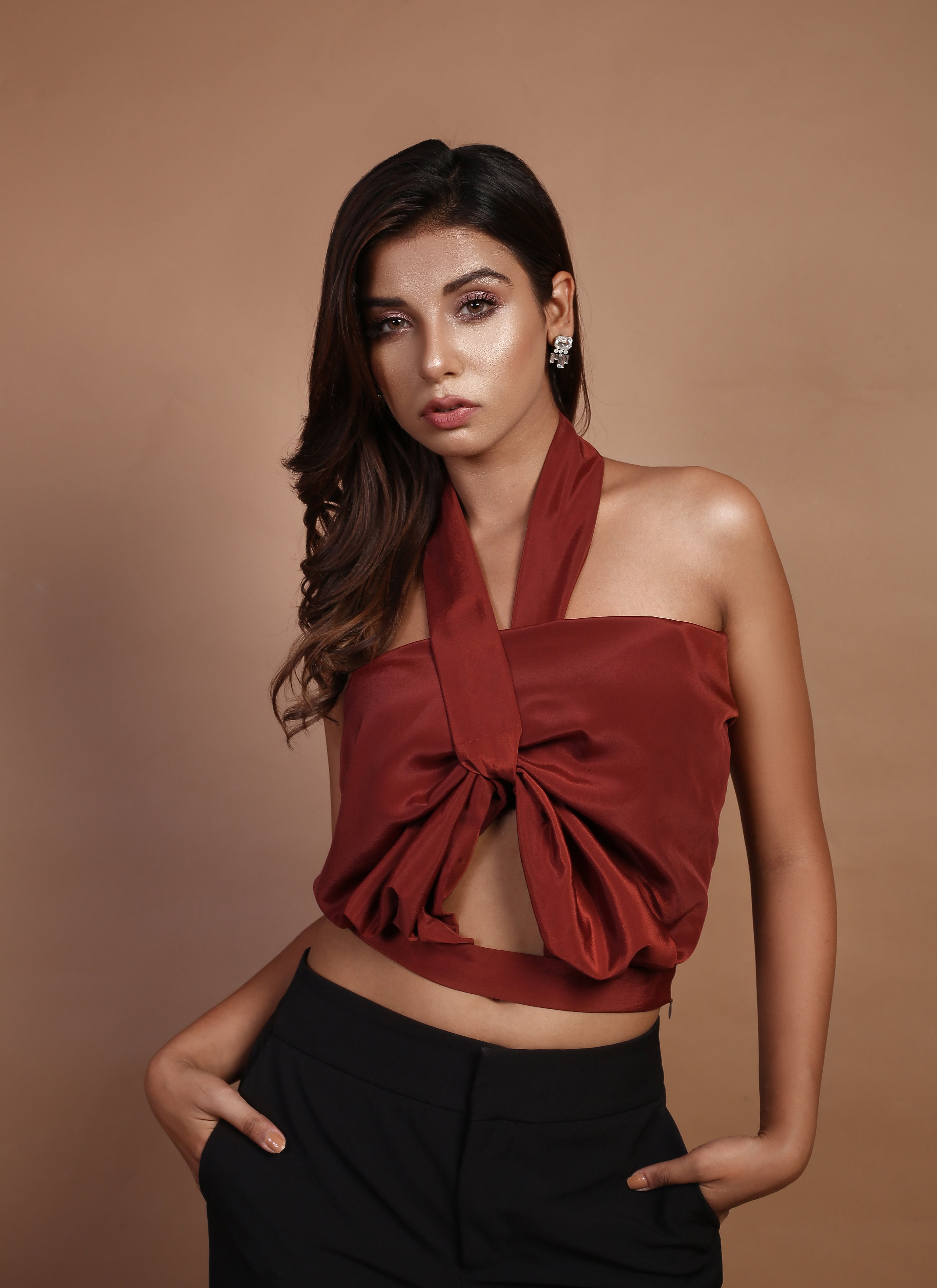 Umber brown halter neck top
