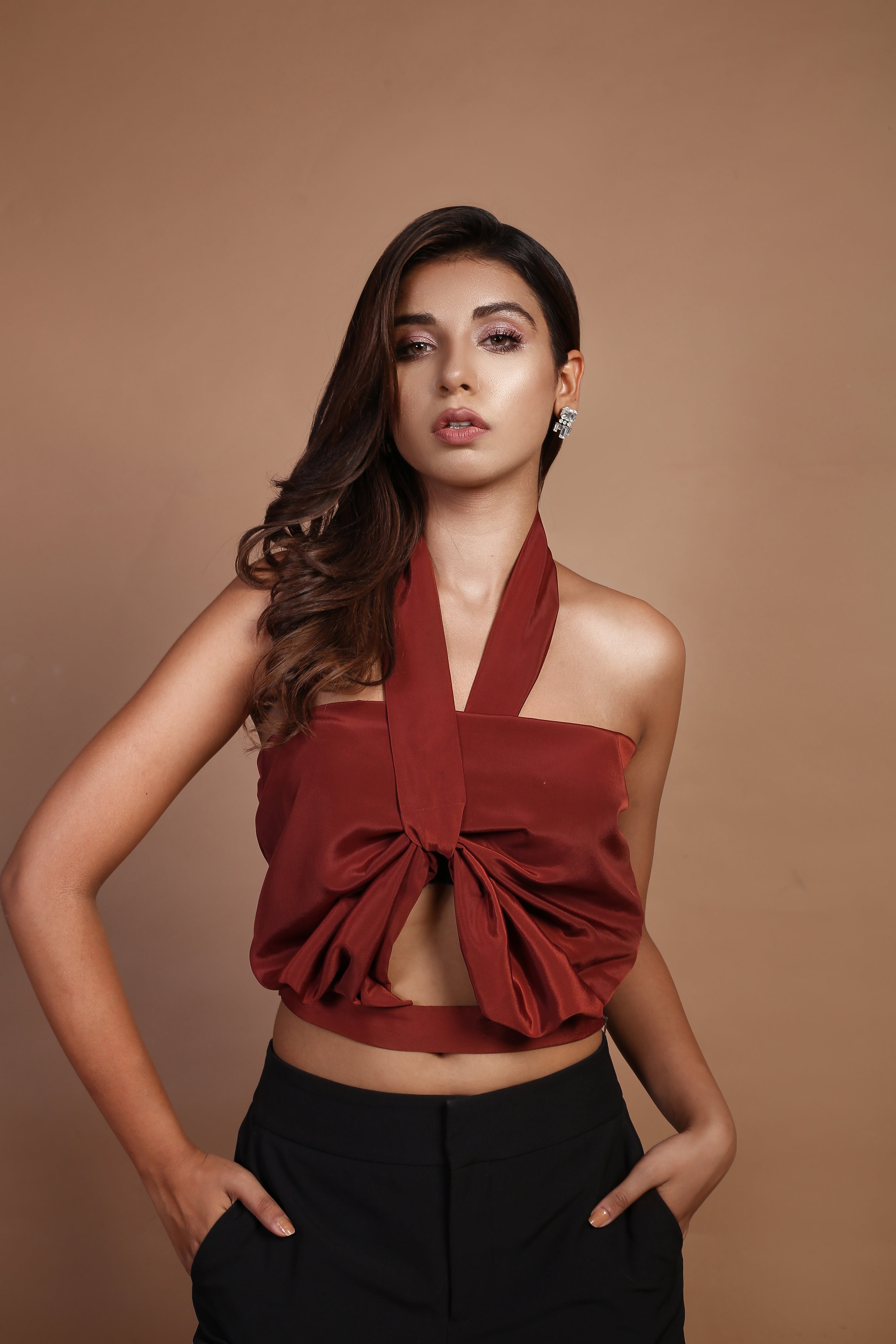 Umber brown halter neck top