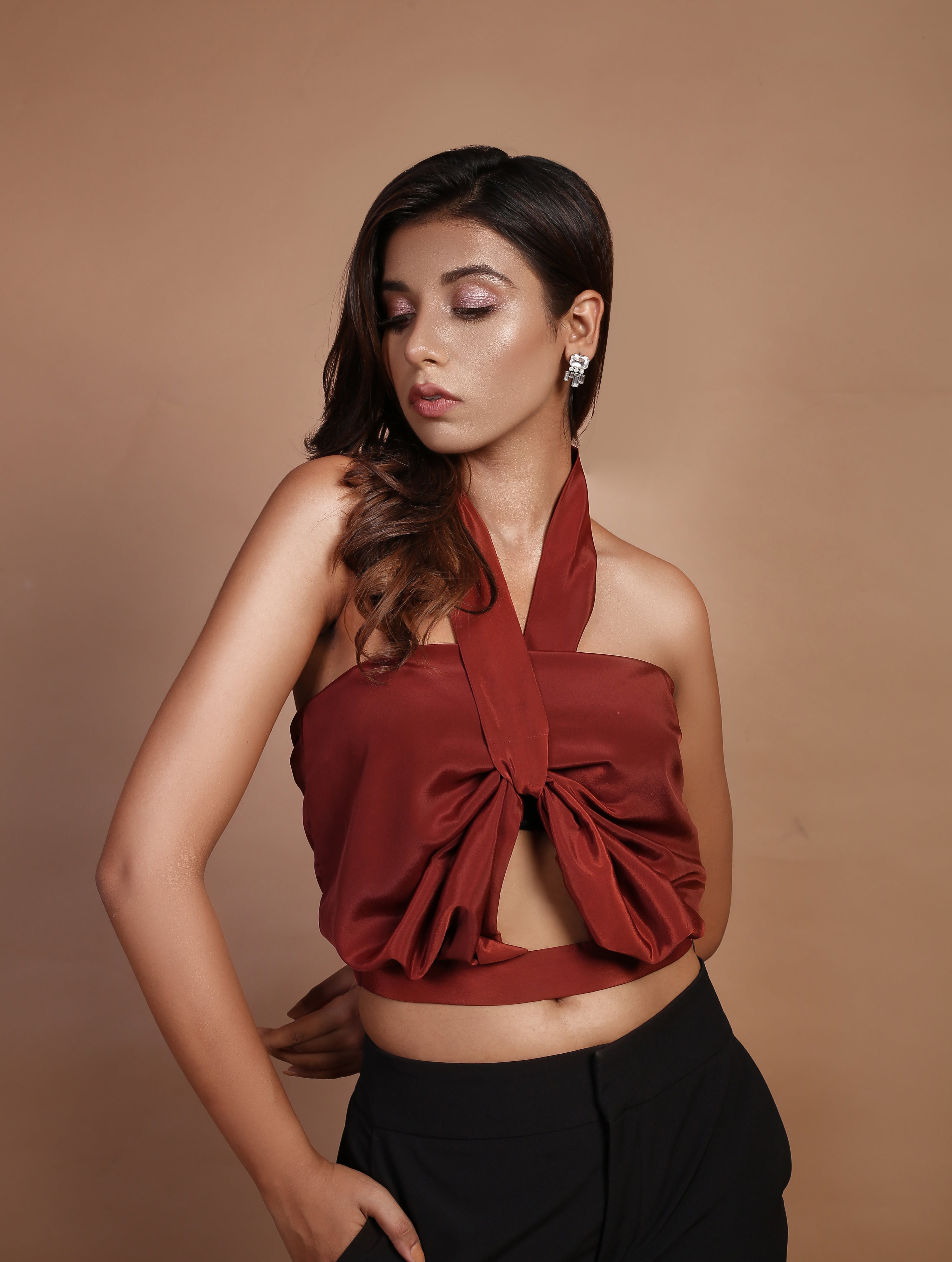 Umber brown halter neck top