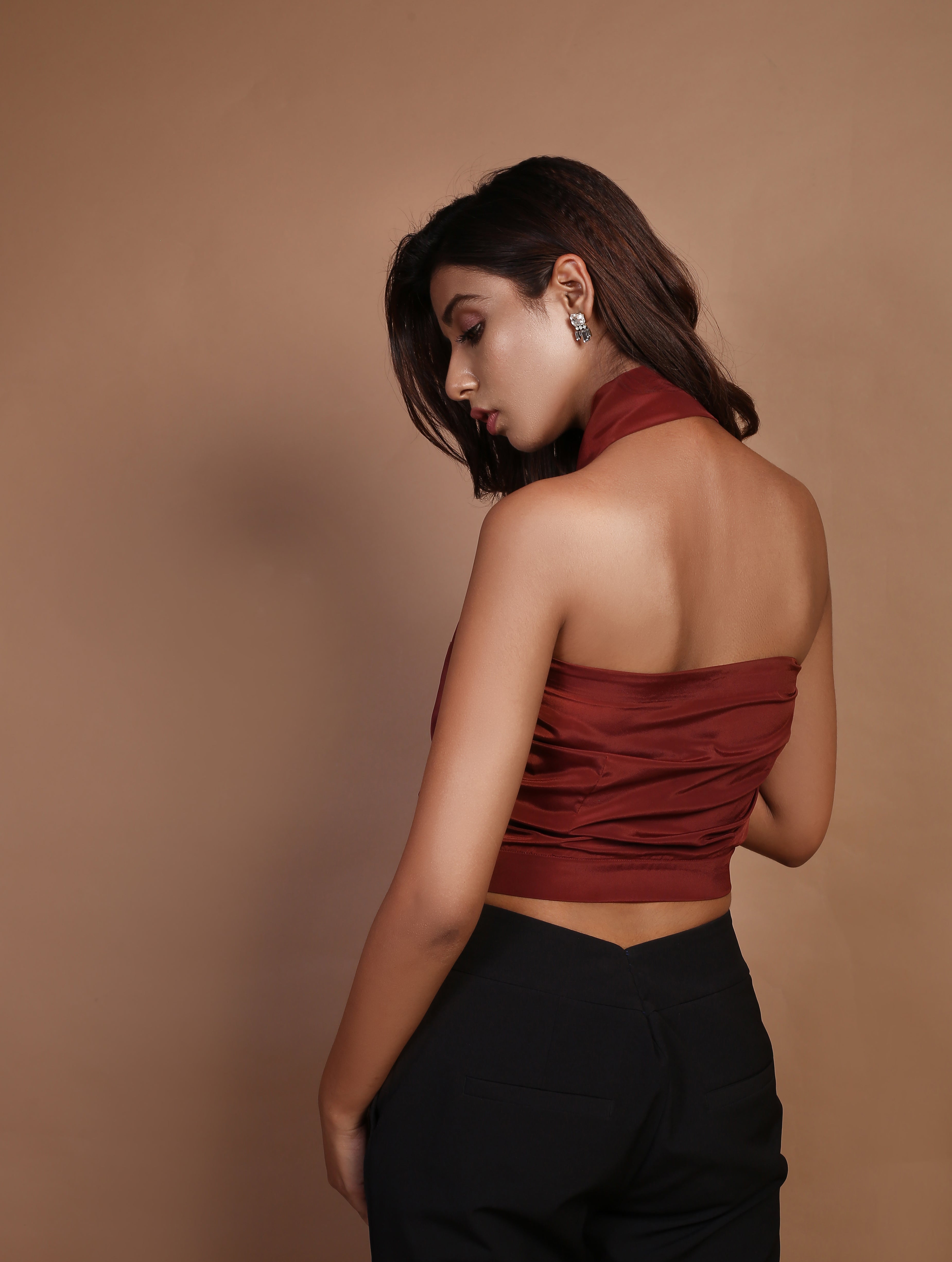 Umber brown halter neck top