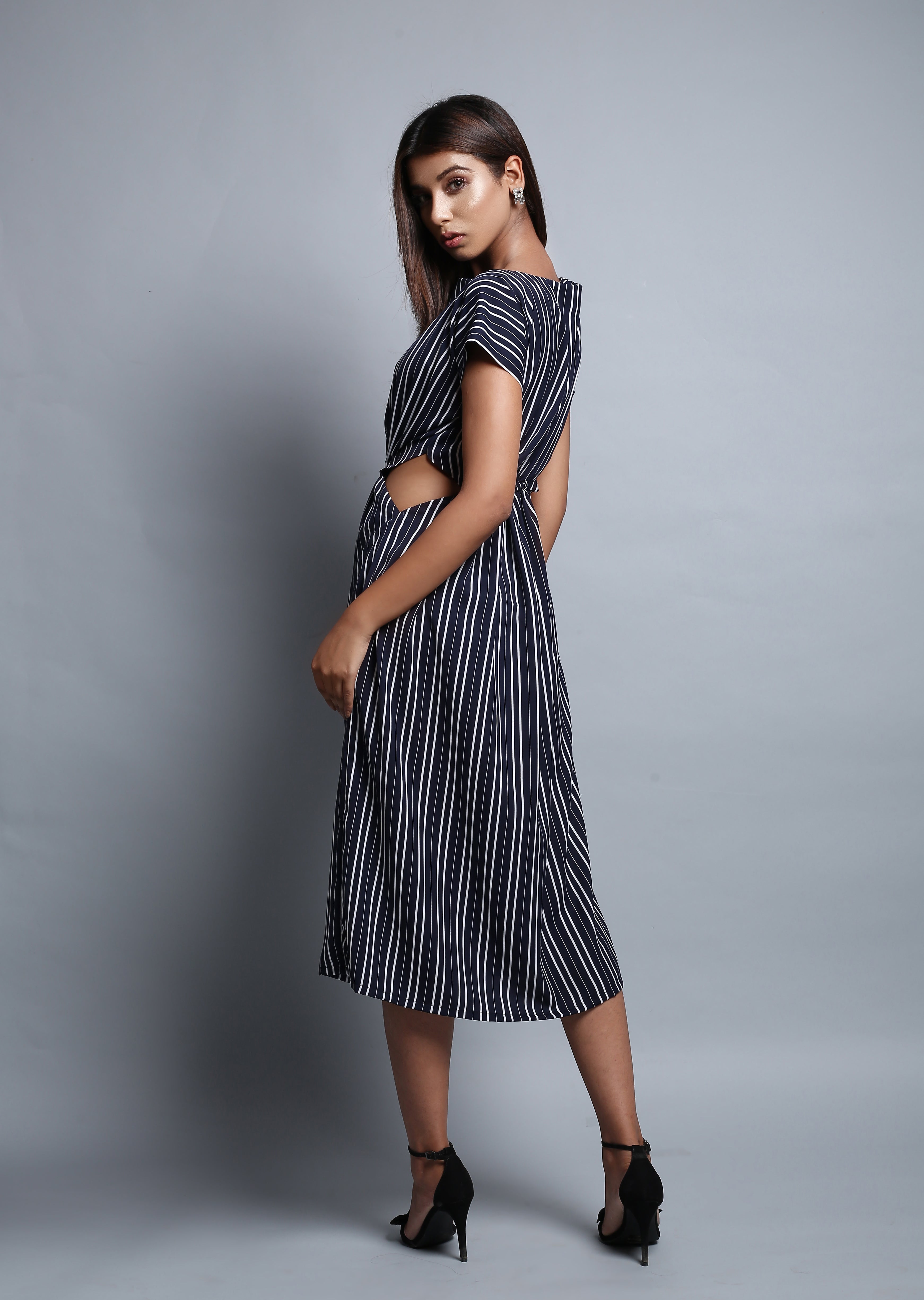 Stripes Cut-out Midi Dress