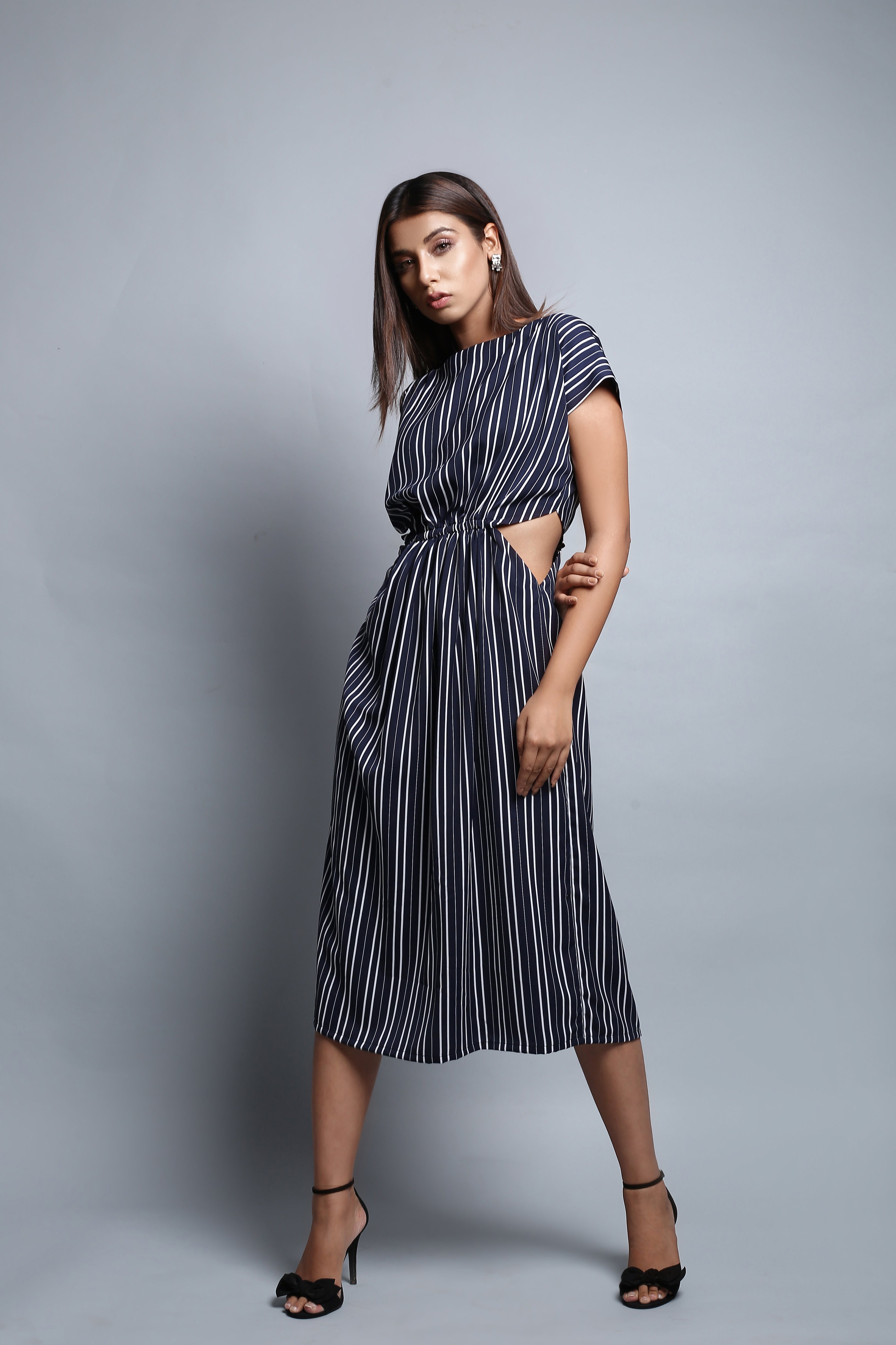 Stripes Cut-out Midi Dress