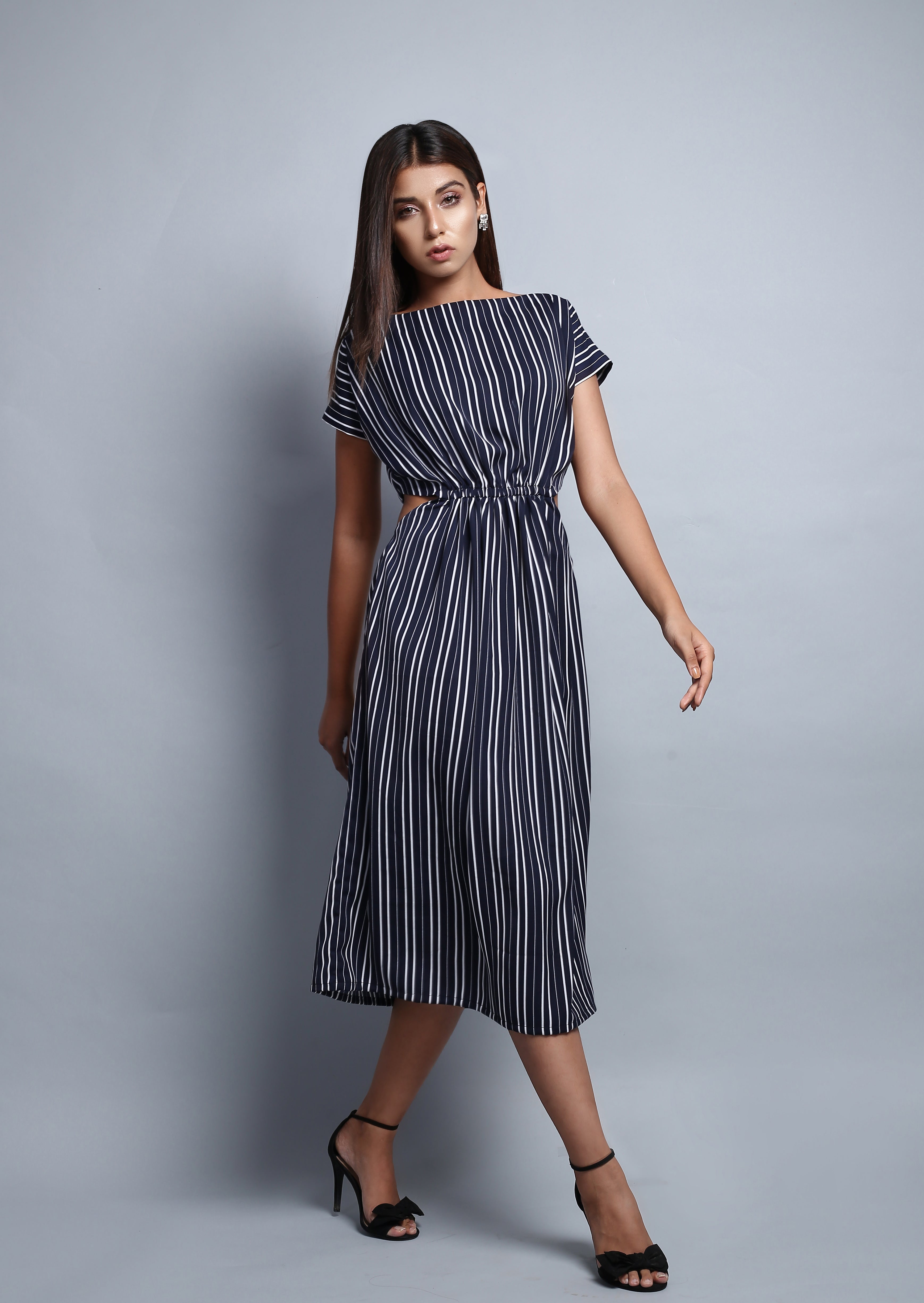 Stripes Cut-out Midi Dress