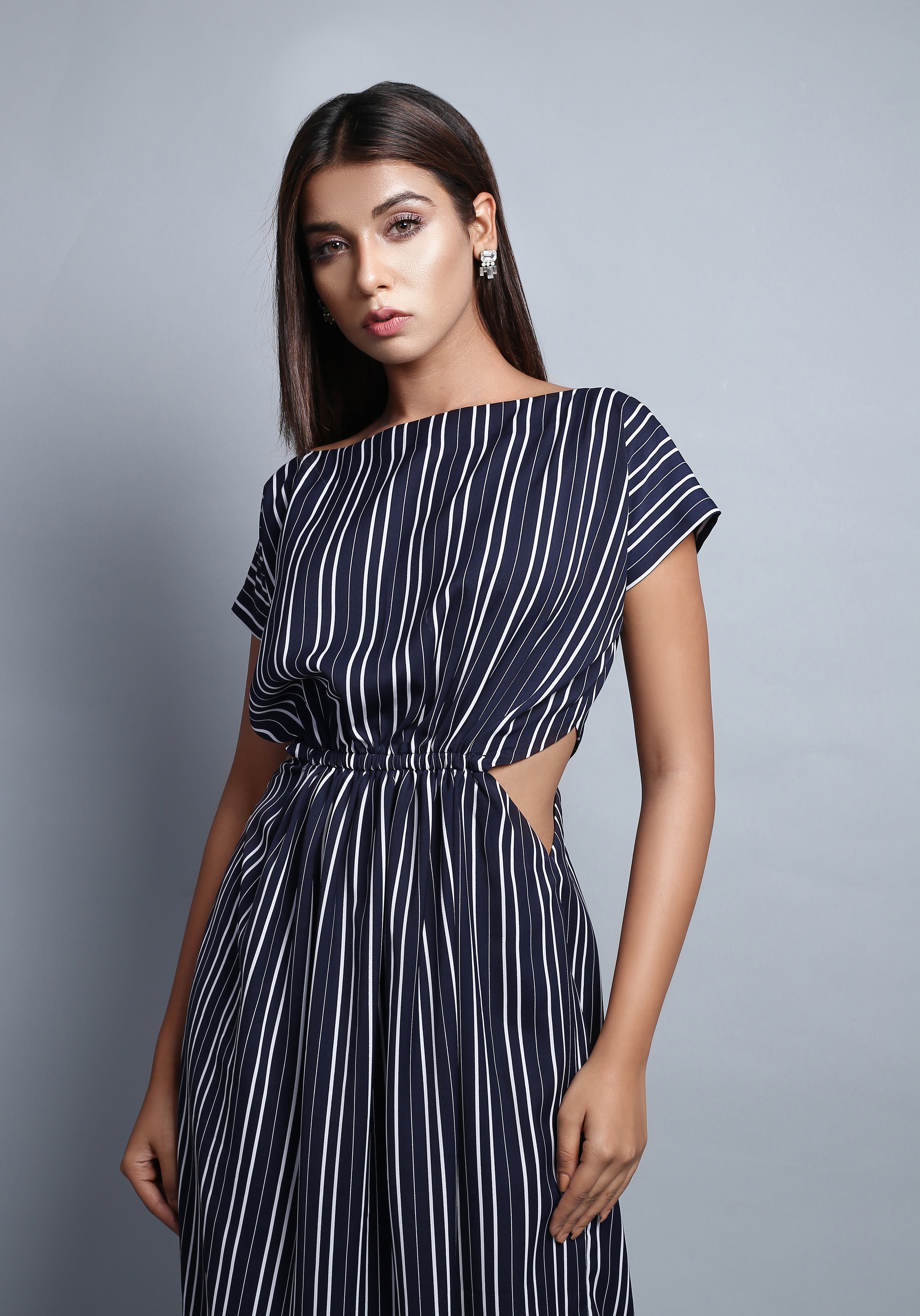 Stripes Cut-out Midi Dress