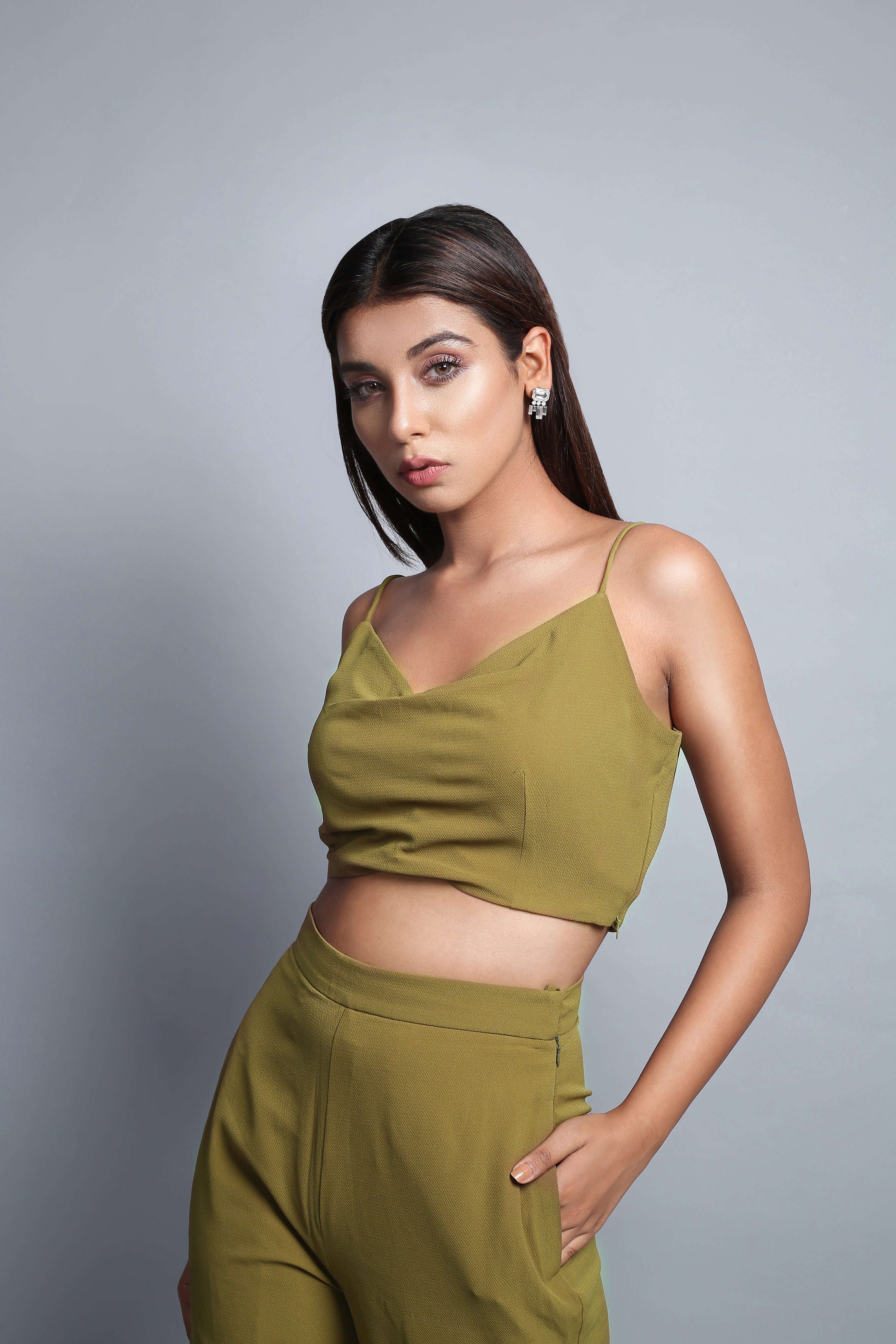 Olive Green Crop Top & Pants