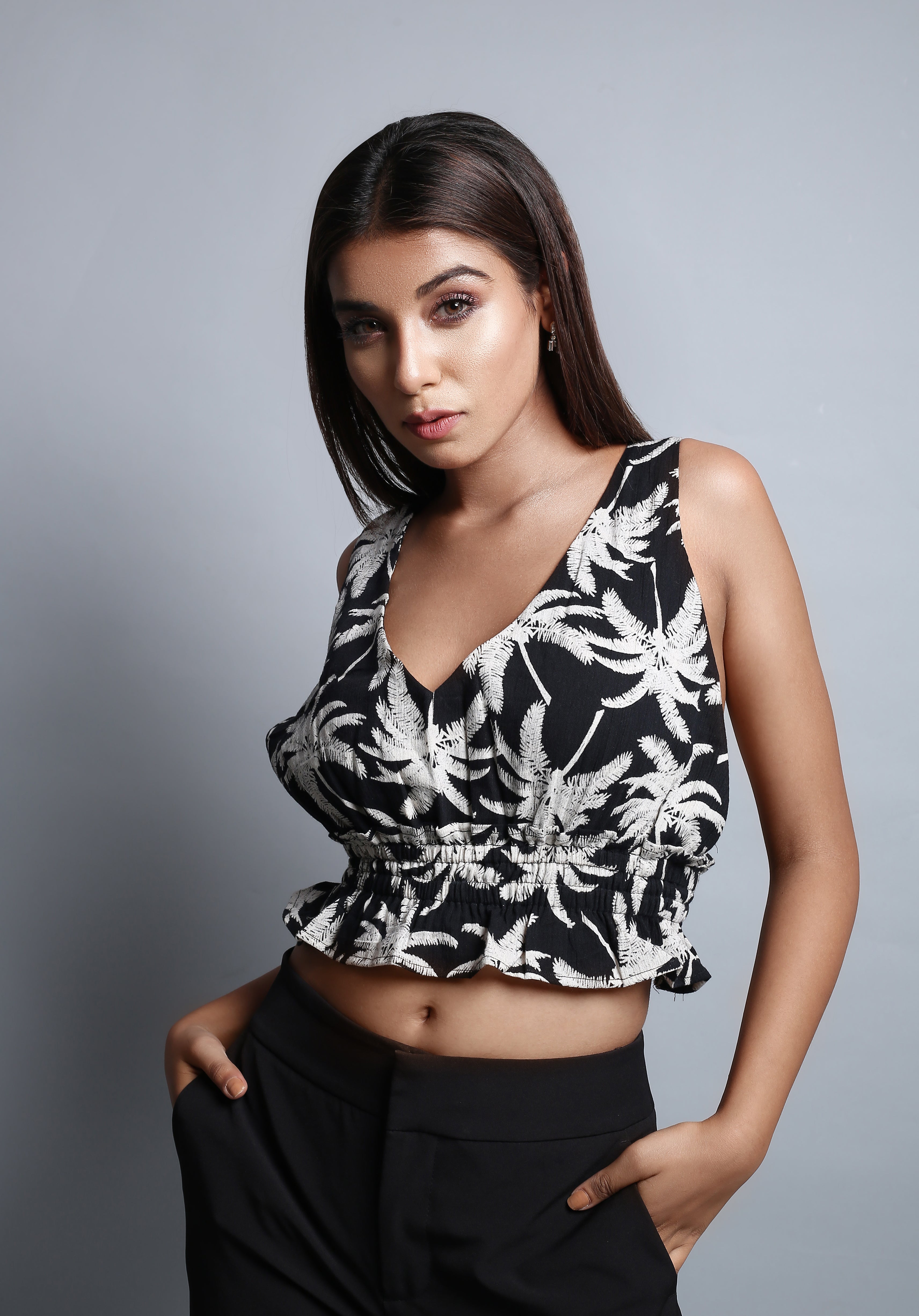 Black Tropical Bustier Top