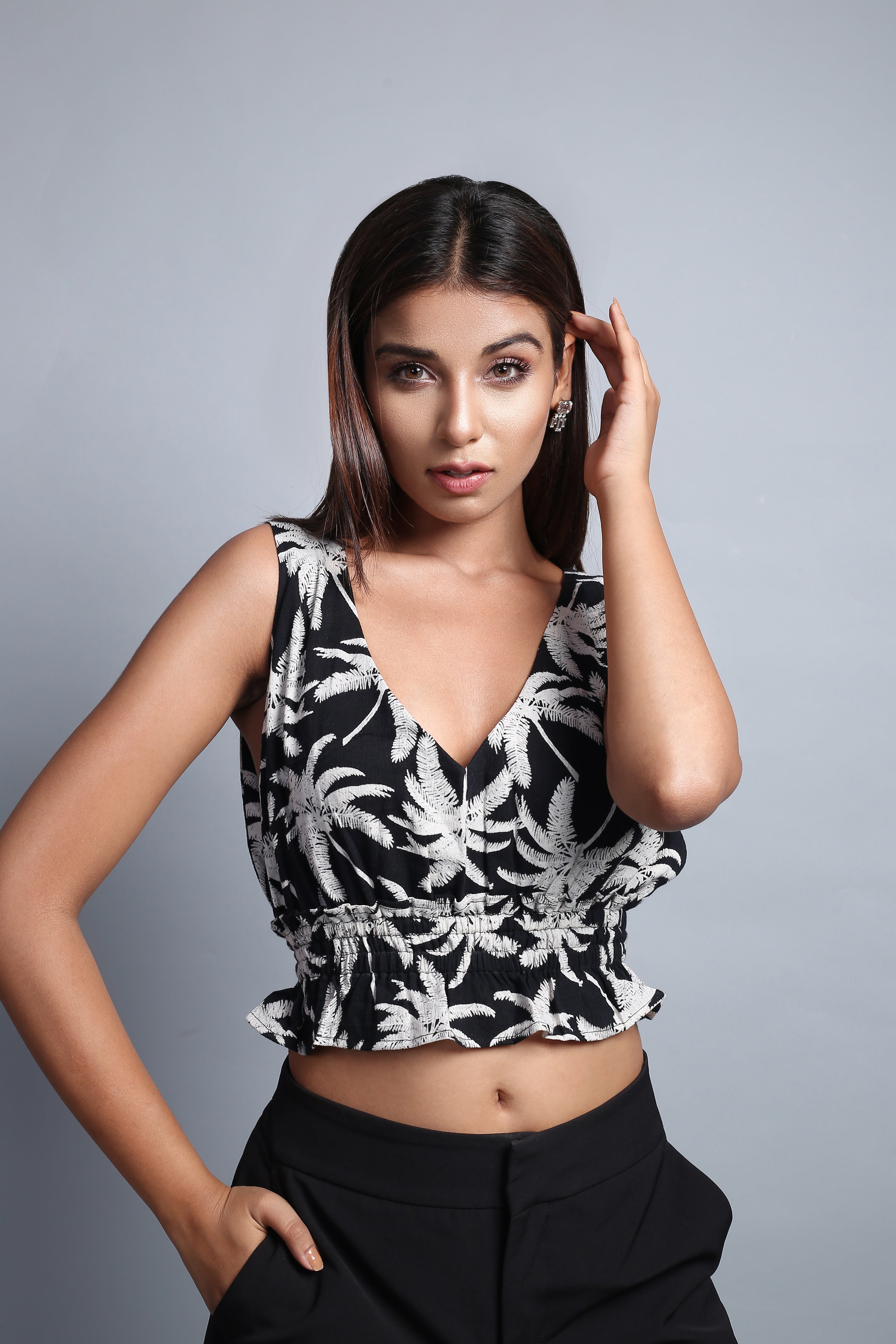 Black Tropical Bustier Top