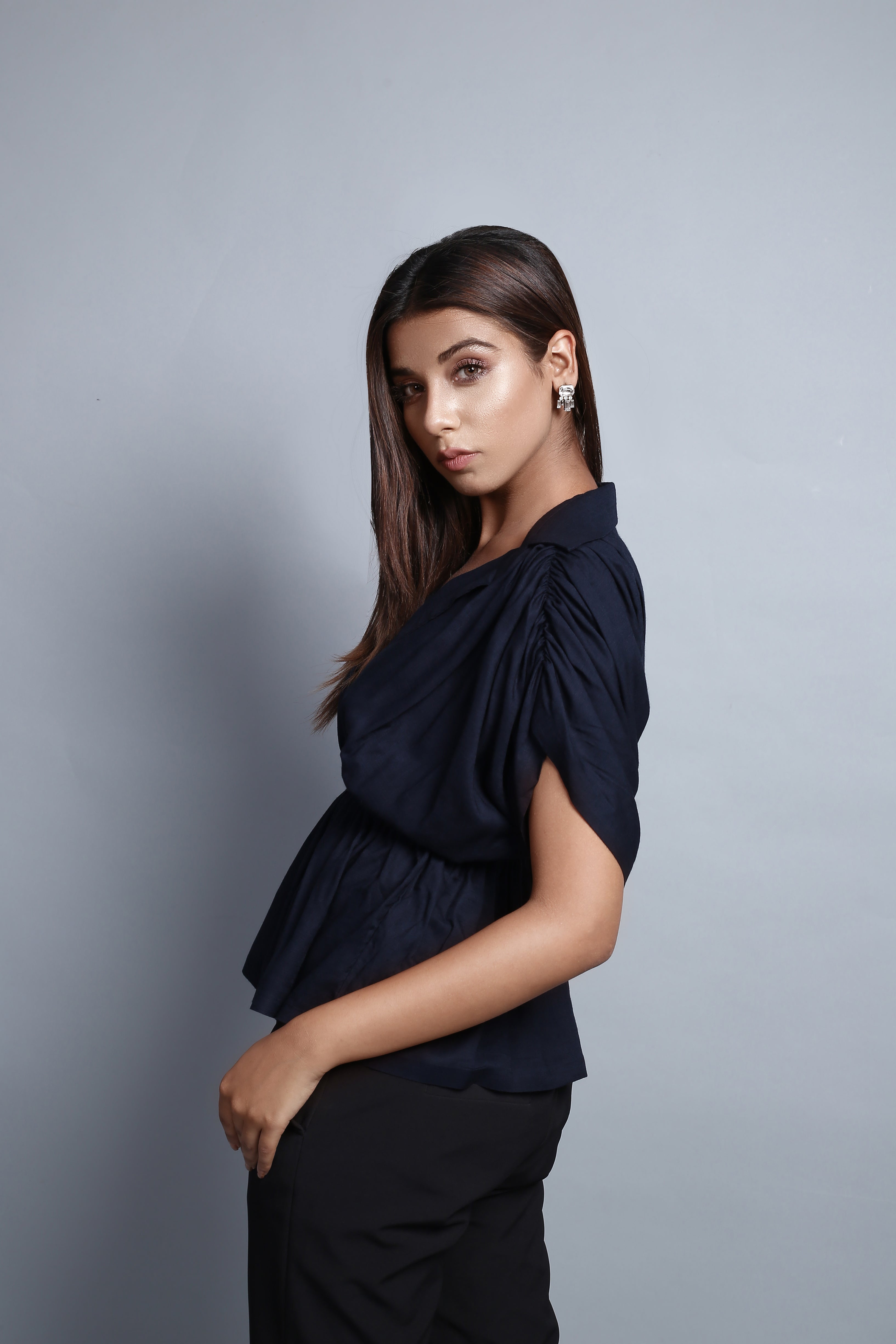 Navy Blue Peplum Top
