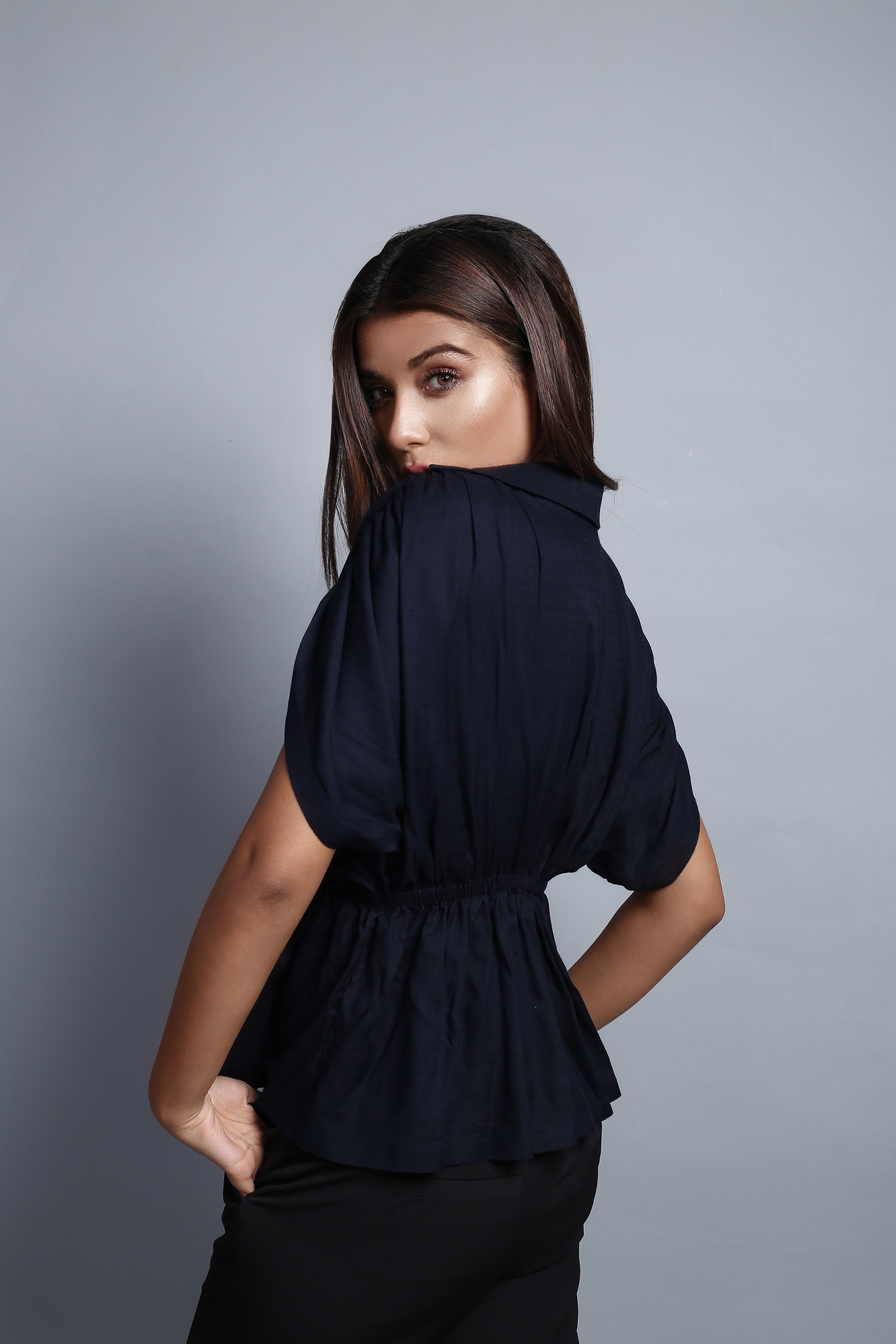 Navy Blue Peplum Top