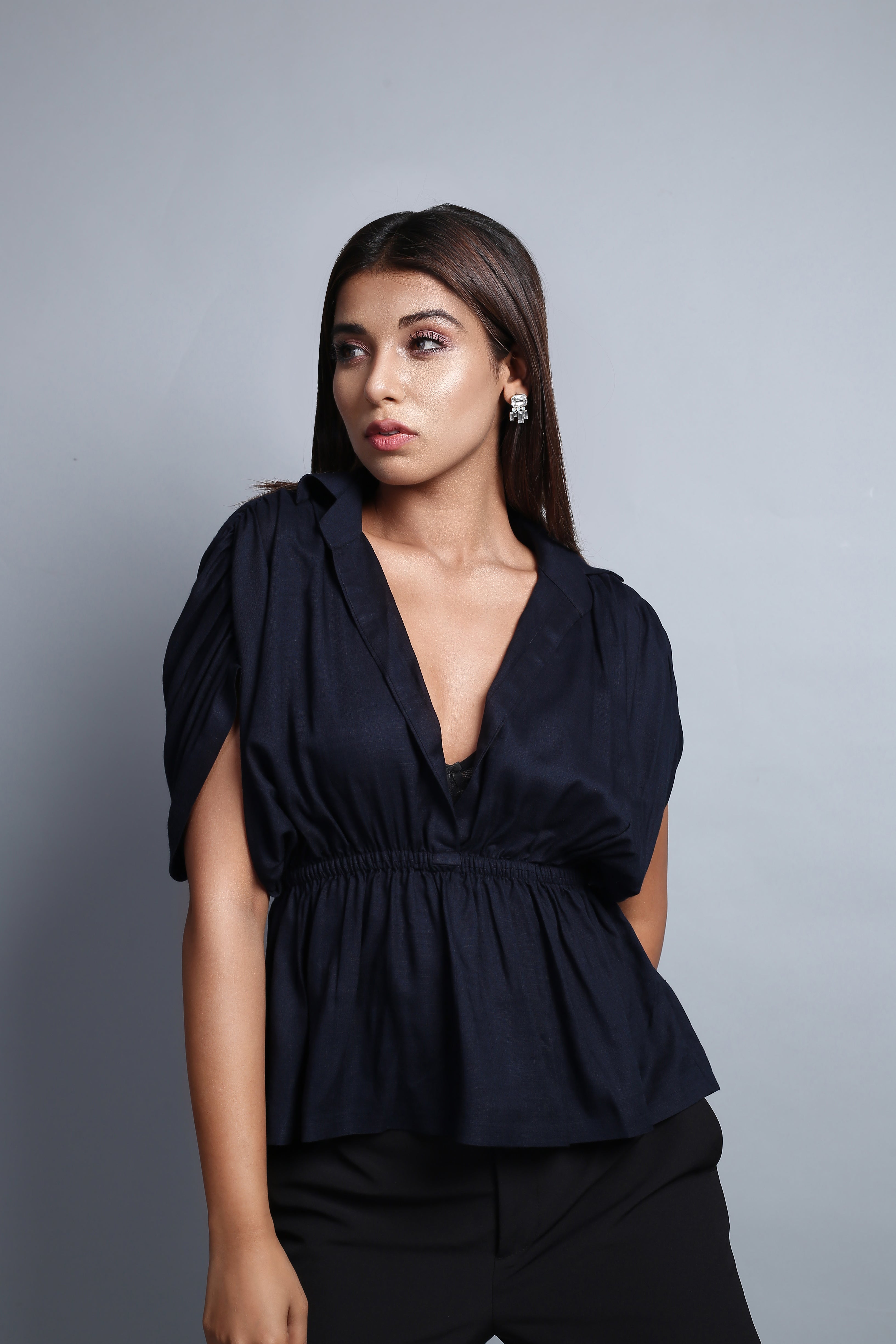 Navy Blue Peplum Top