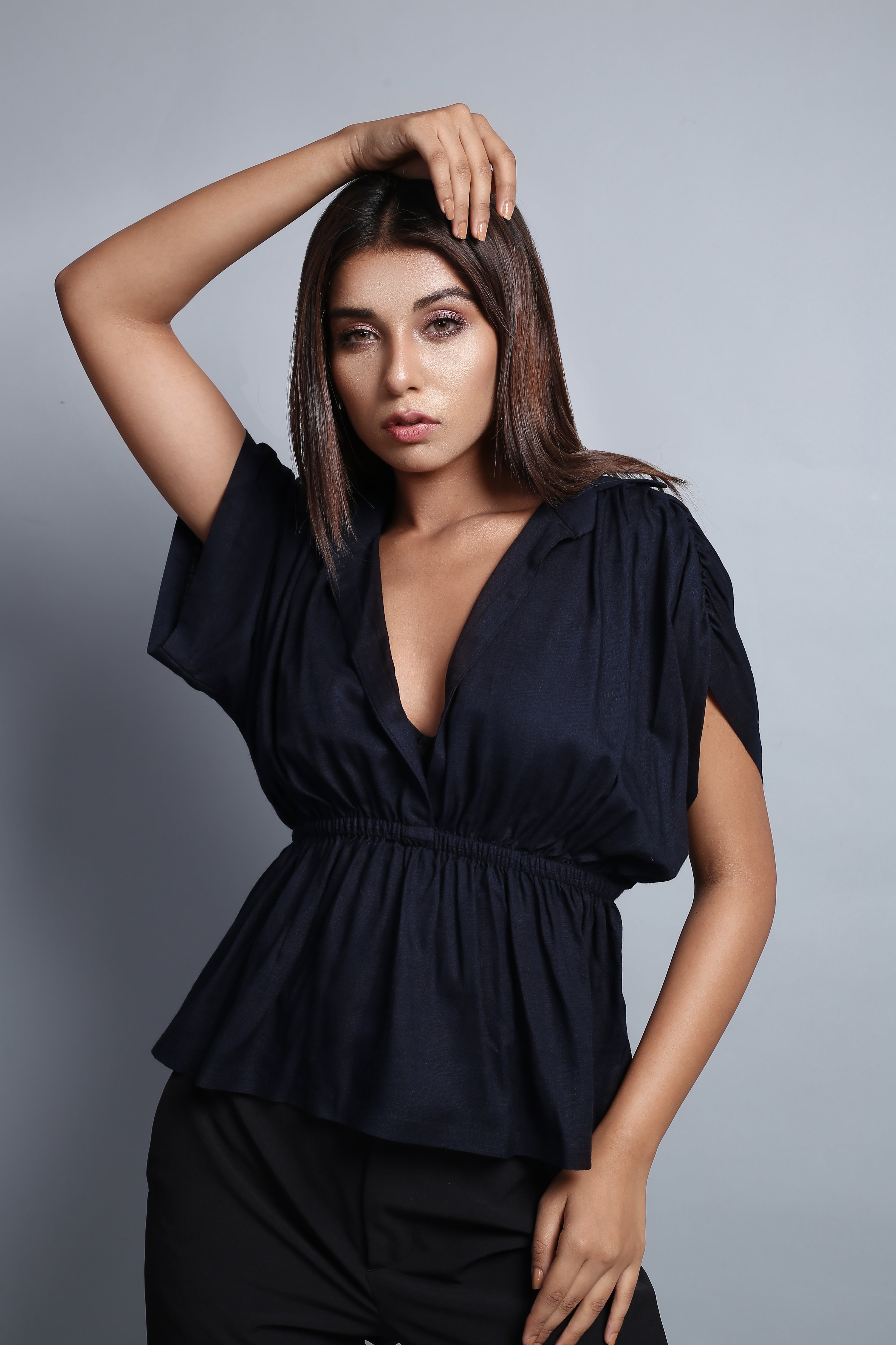 Navy Blue Peplum Top