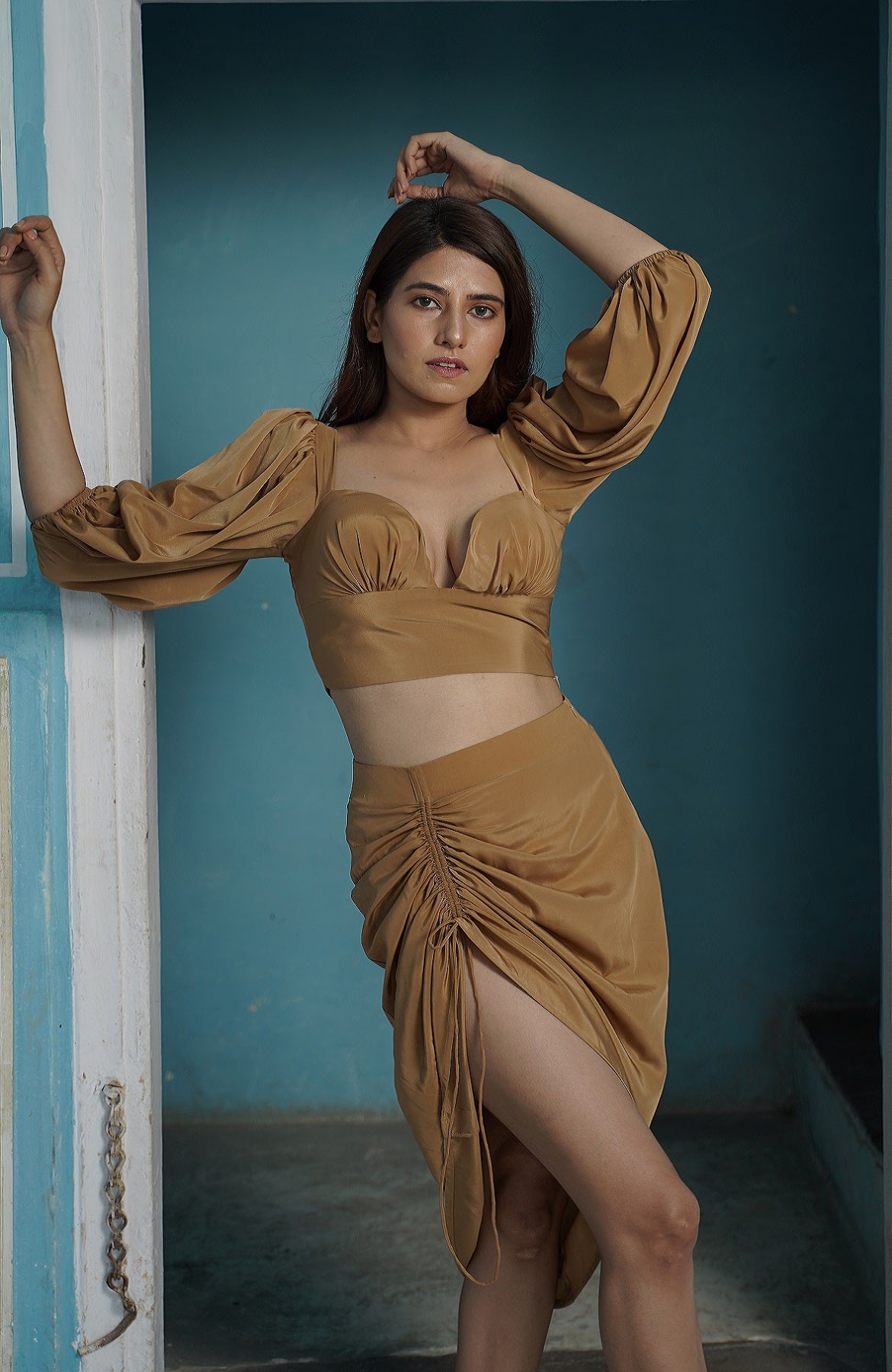Camel Bustier Top and Skirt
