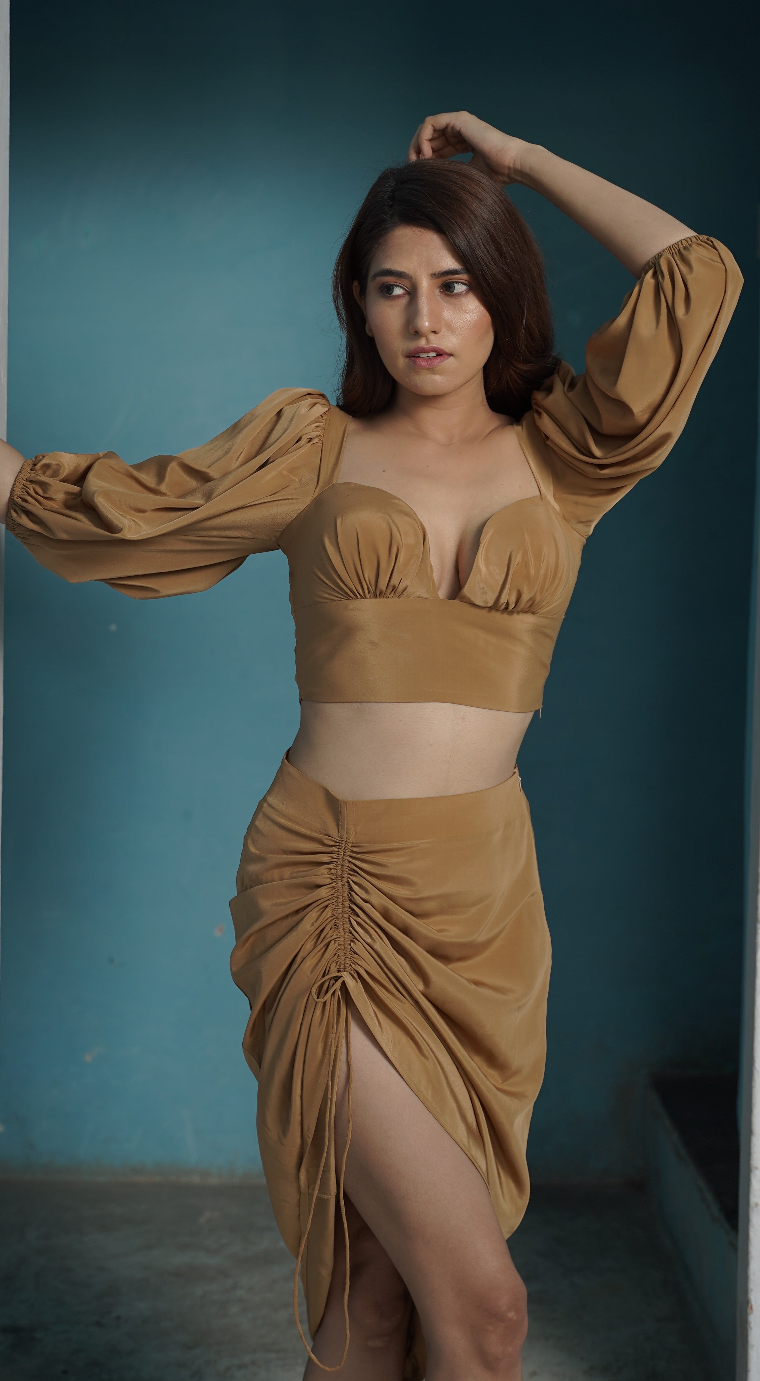 Camel Bustier Top and Skirt