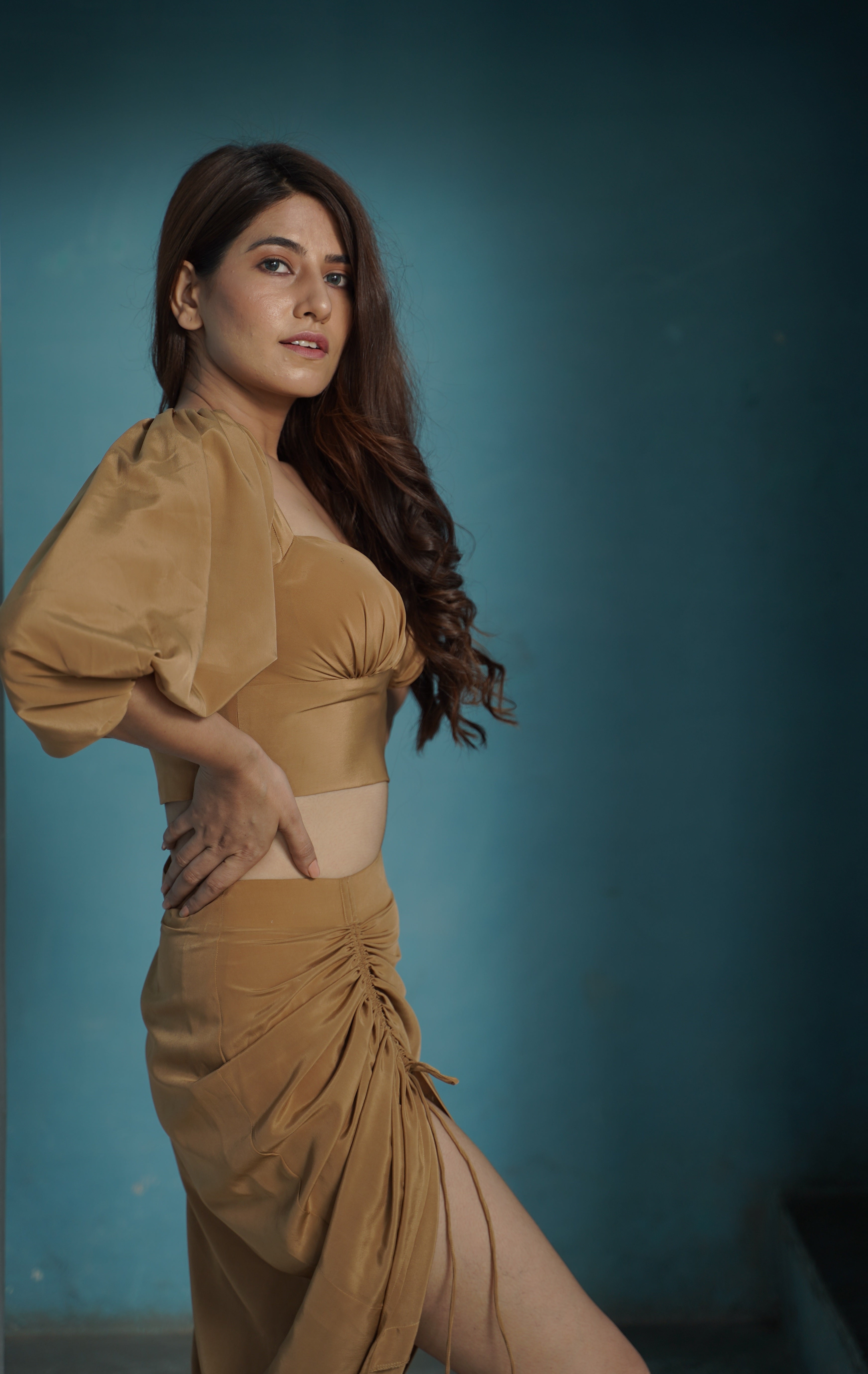 Camel Bustier Top and Skirt