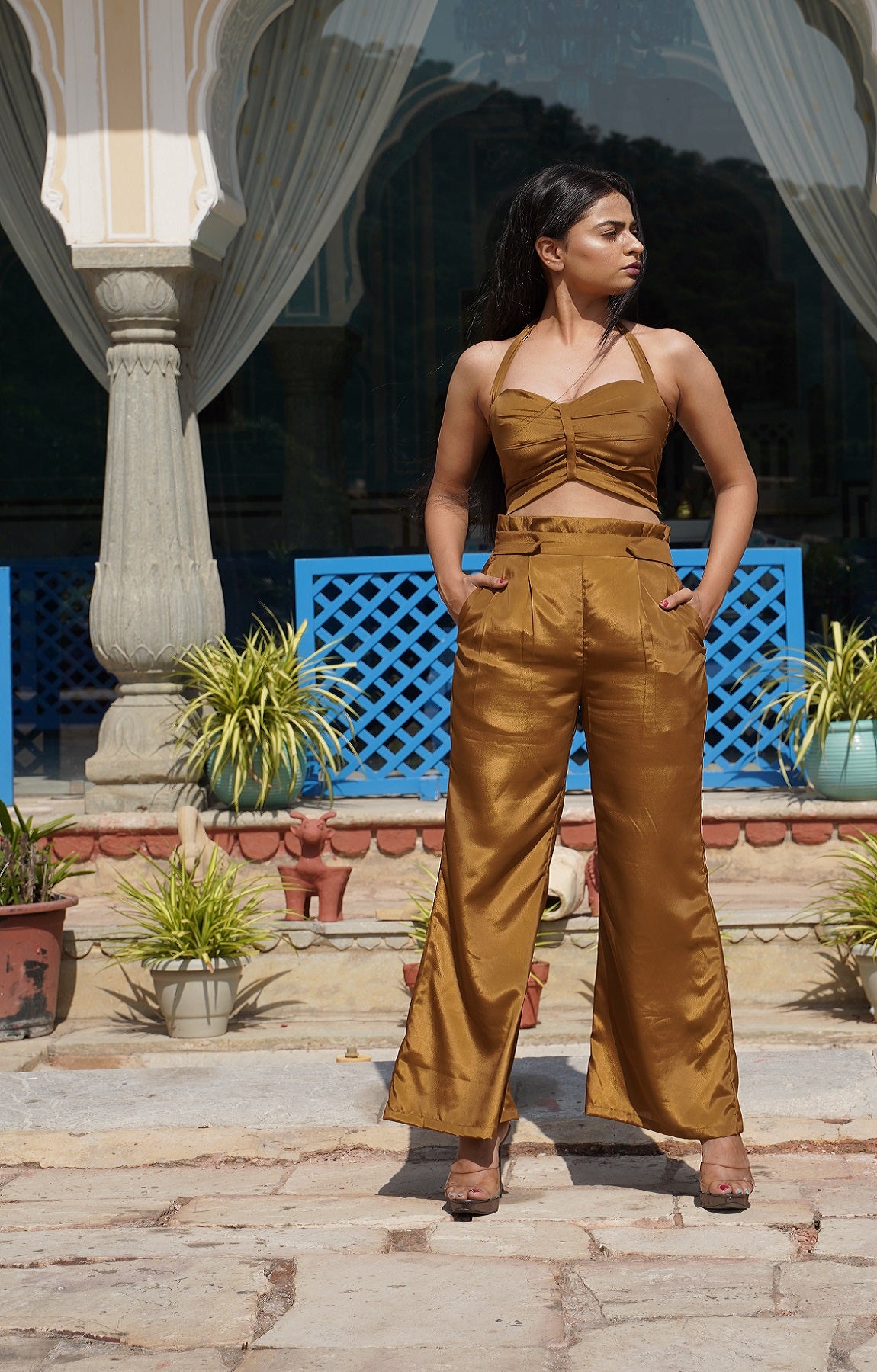Rust Brown Crop Top with Pants