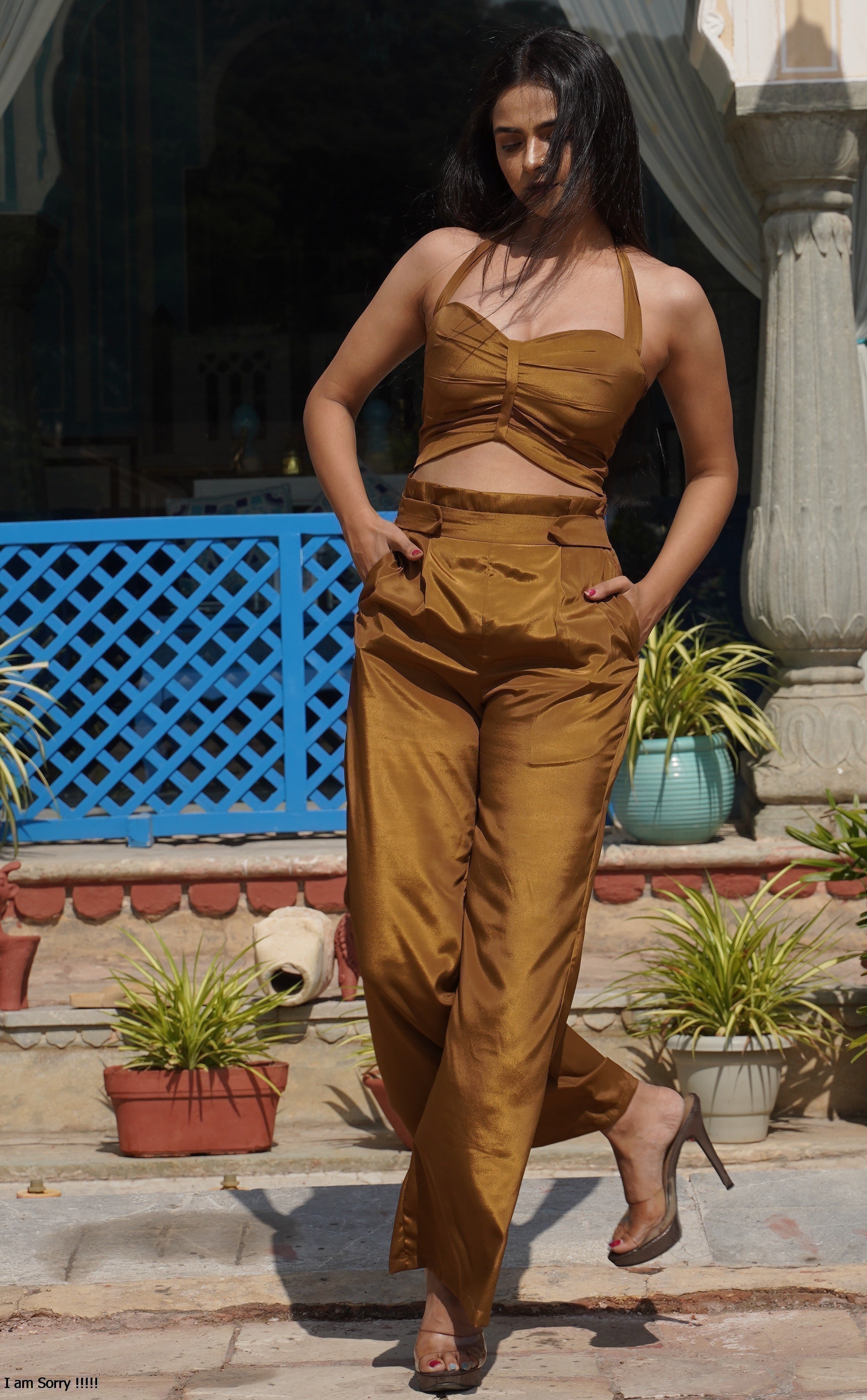 Rust Brown Crop Top with Pants