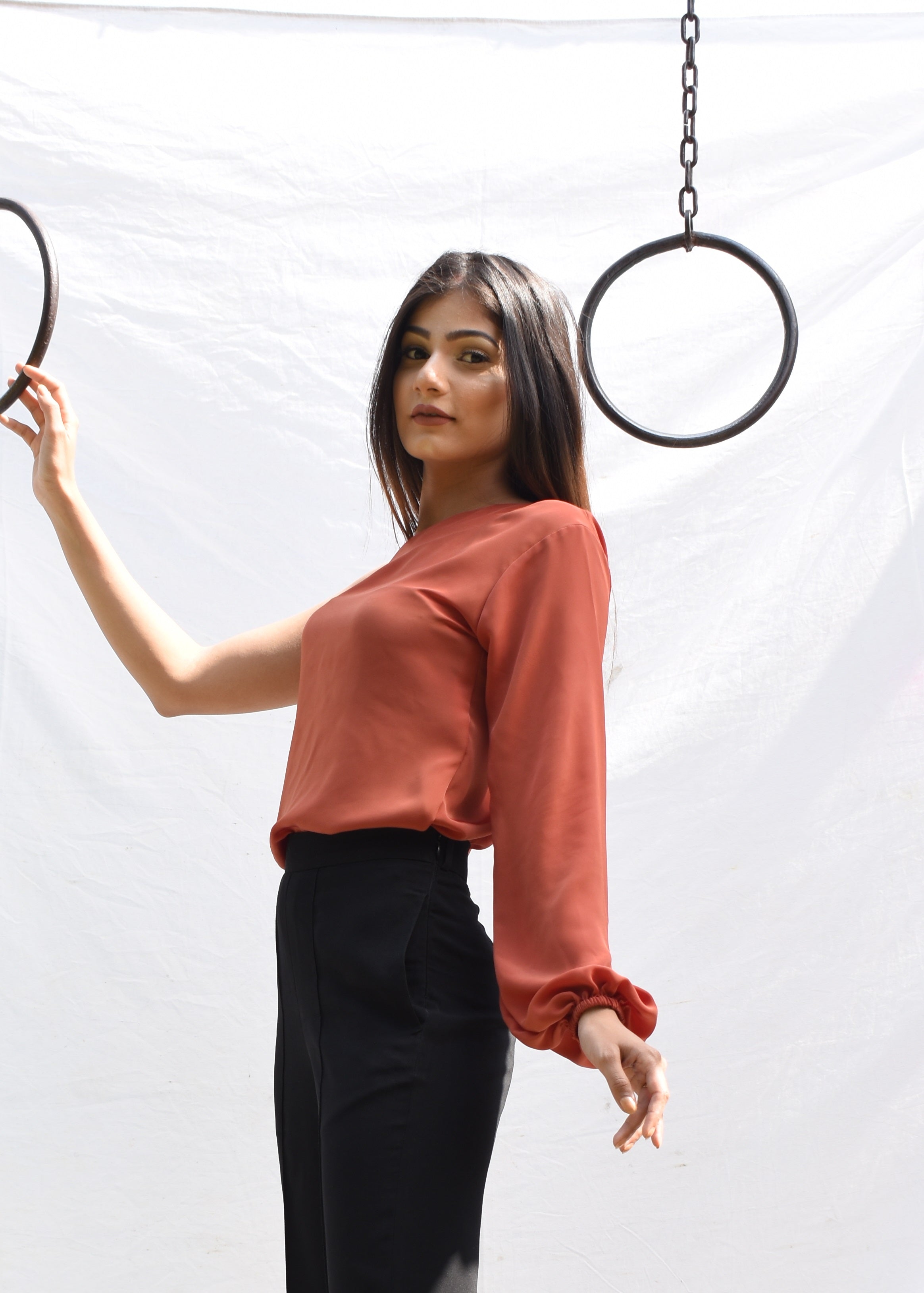 Orange Asymmetric One Sleeve Top